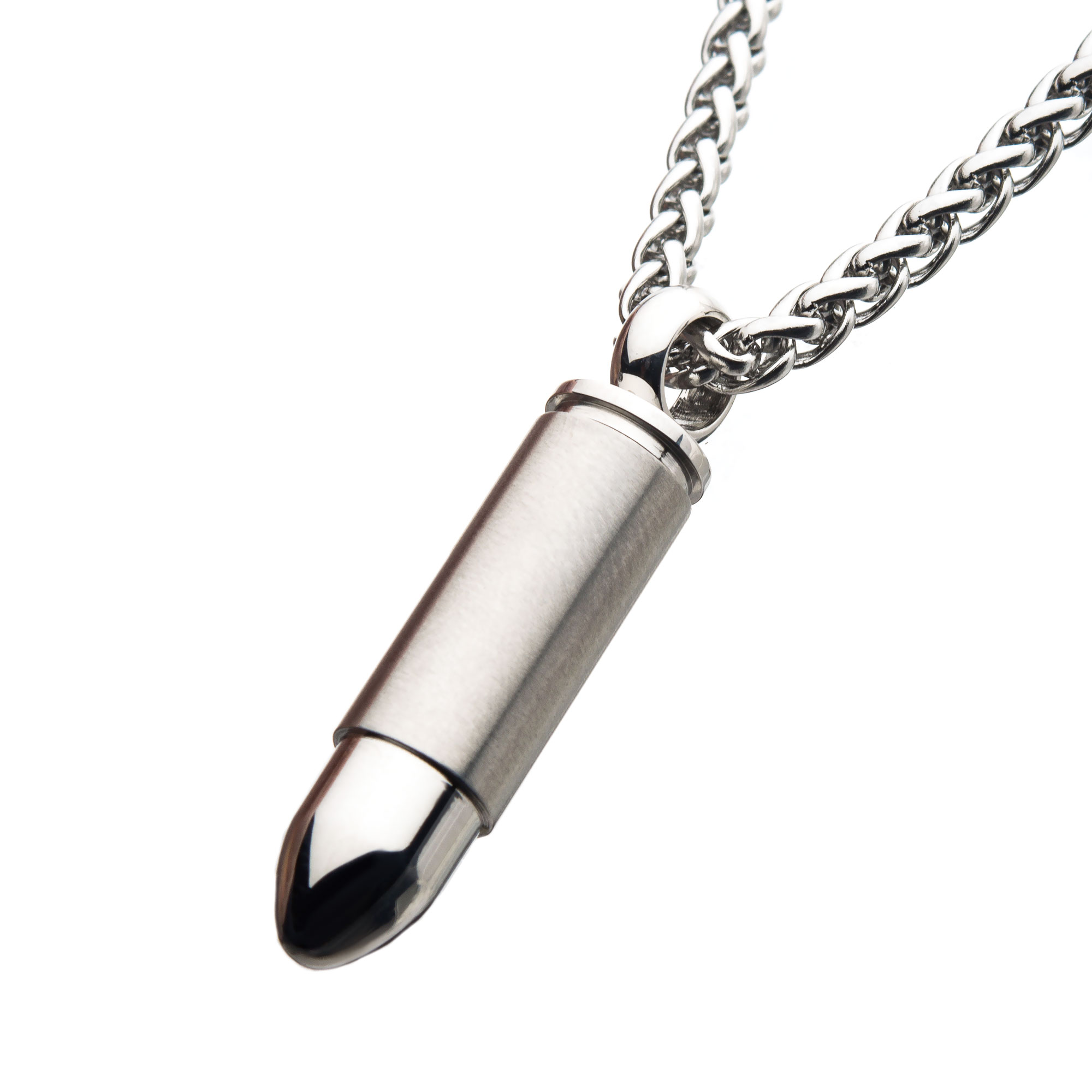 Stainless Steel Memorial Bullet Pendant with Steel Box Chain Image 2 Midtown Diamonds Reno, NV