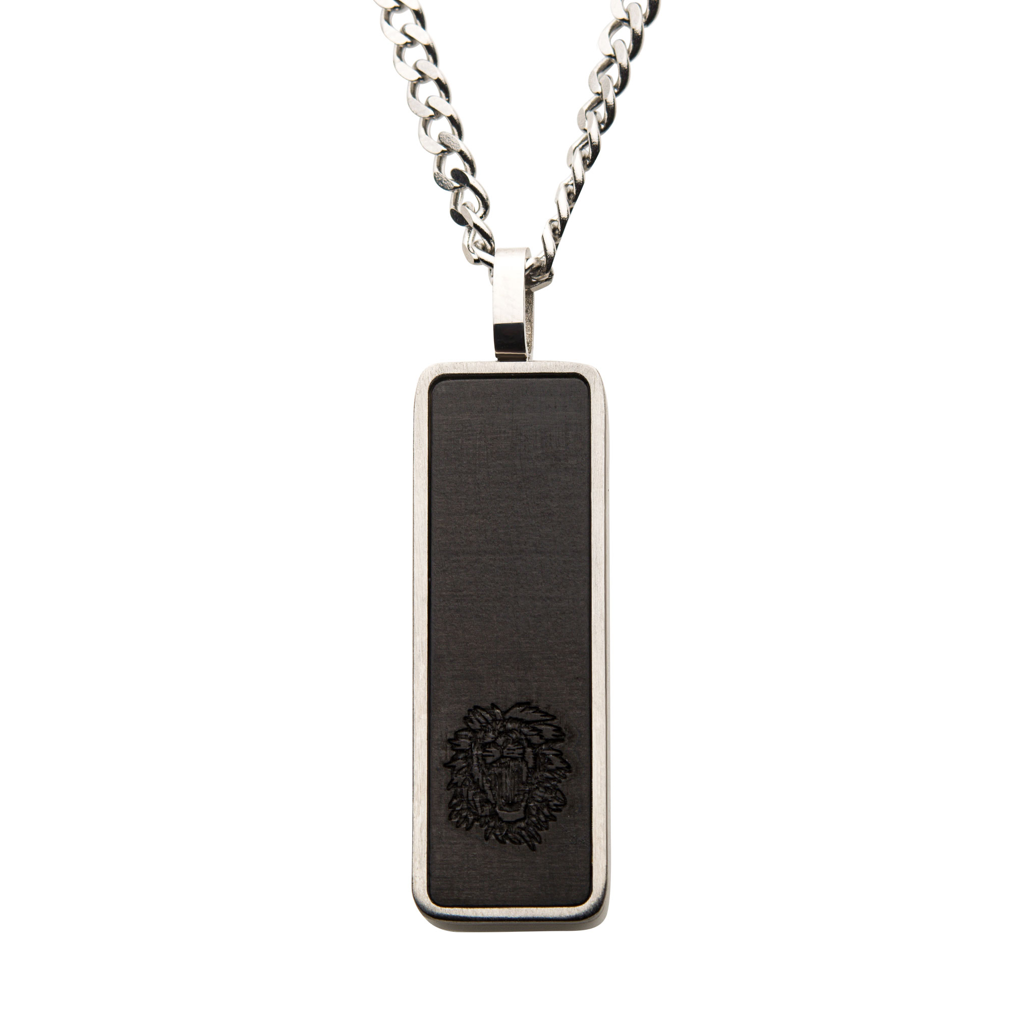 Carbon Fiber & Steel Dog Tag Pendant with Steel Curb Chain Enchanted Jewelry Plainfield, CT