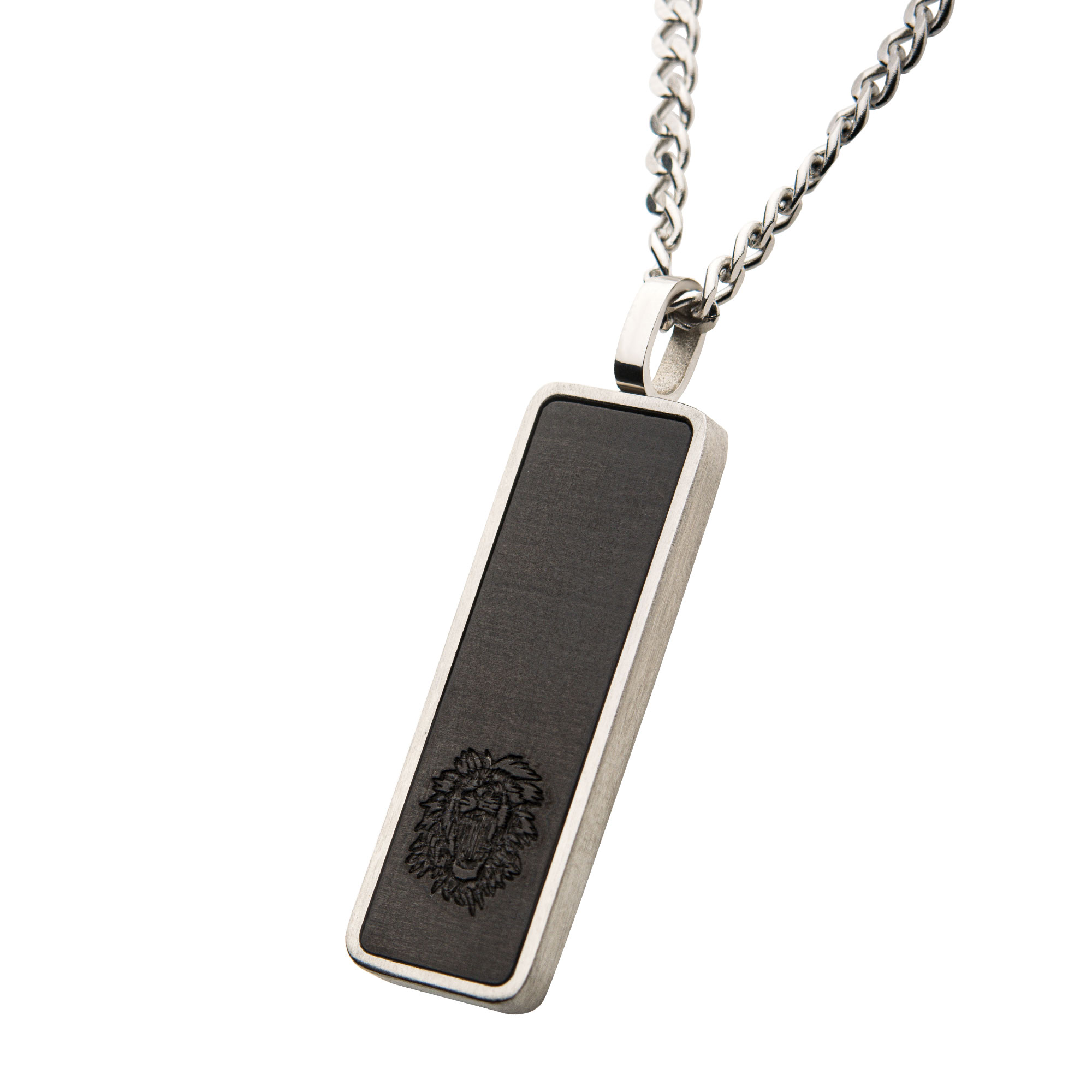 Carbon Fiber & Steel Dog Tag Pendant with Steel Curb Chain Image 2 Enchanted Jewelry Plainfield, CT
