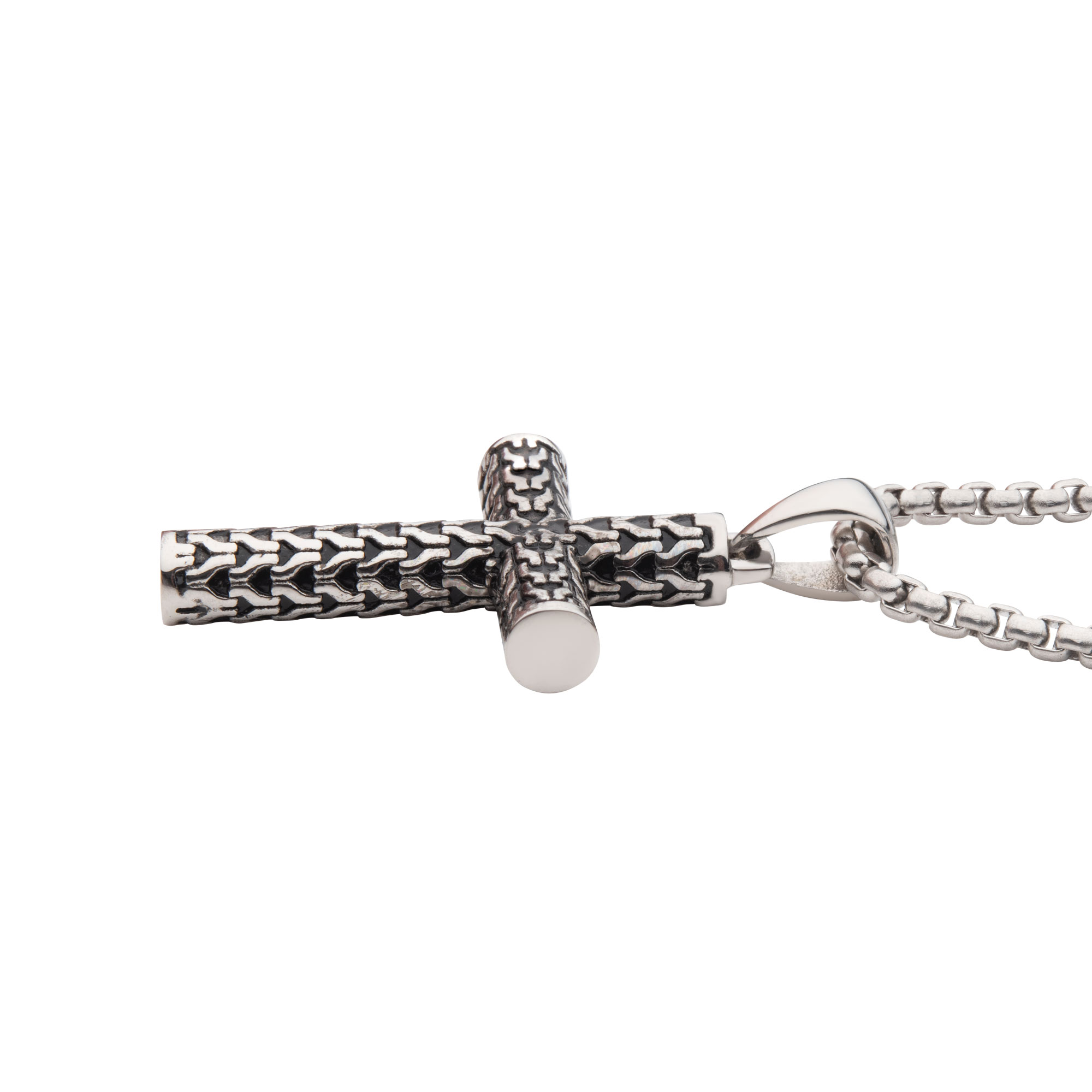 Steel Scale Cross Drop Pendant with Bold Box Chain Image 3 Milano Jewelers Pembroke Pines, FL