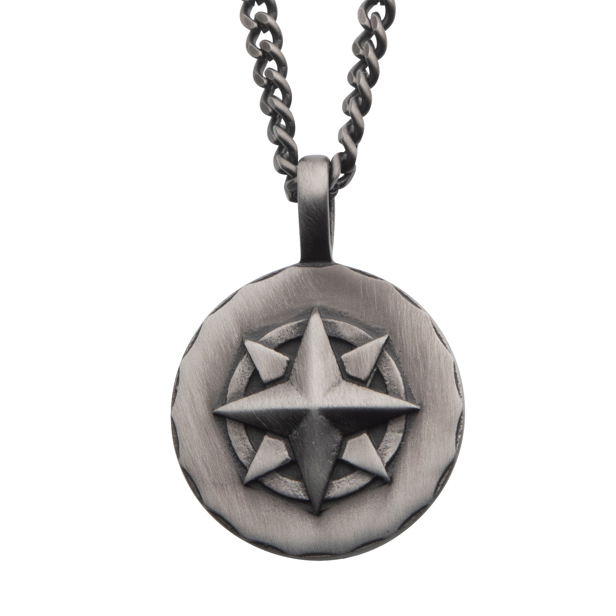 Gun Metal IP Compass Medallion Pendant with Chain Milano Jewelers Pembroke Pines, FL