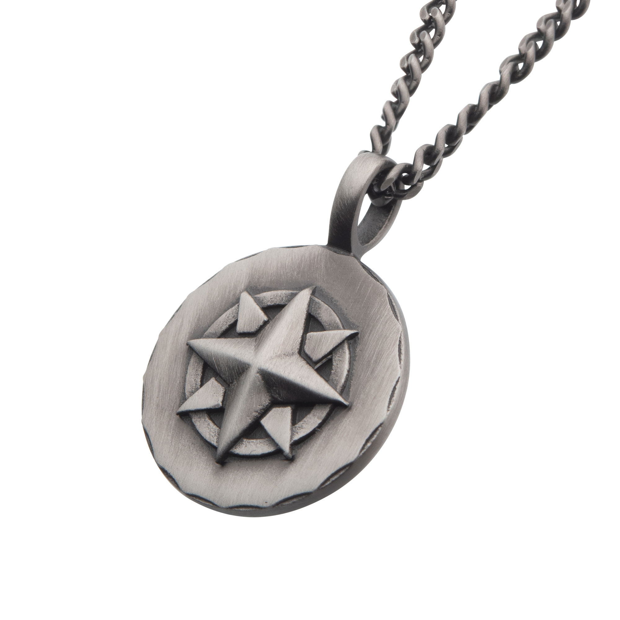 Gun Metal IP Compass Medallion Pendant with Chain Image 2 Enchanted Jewelry Plainfield, CT