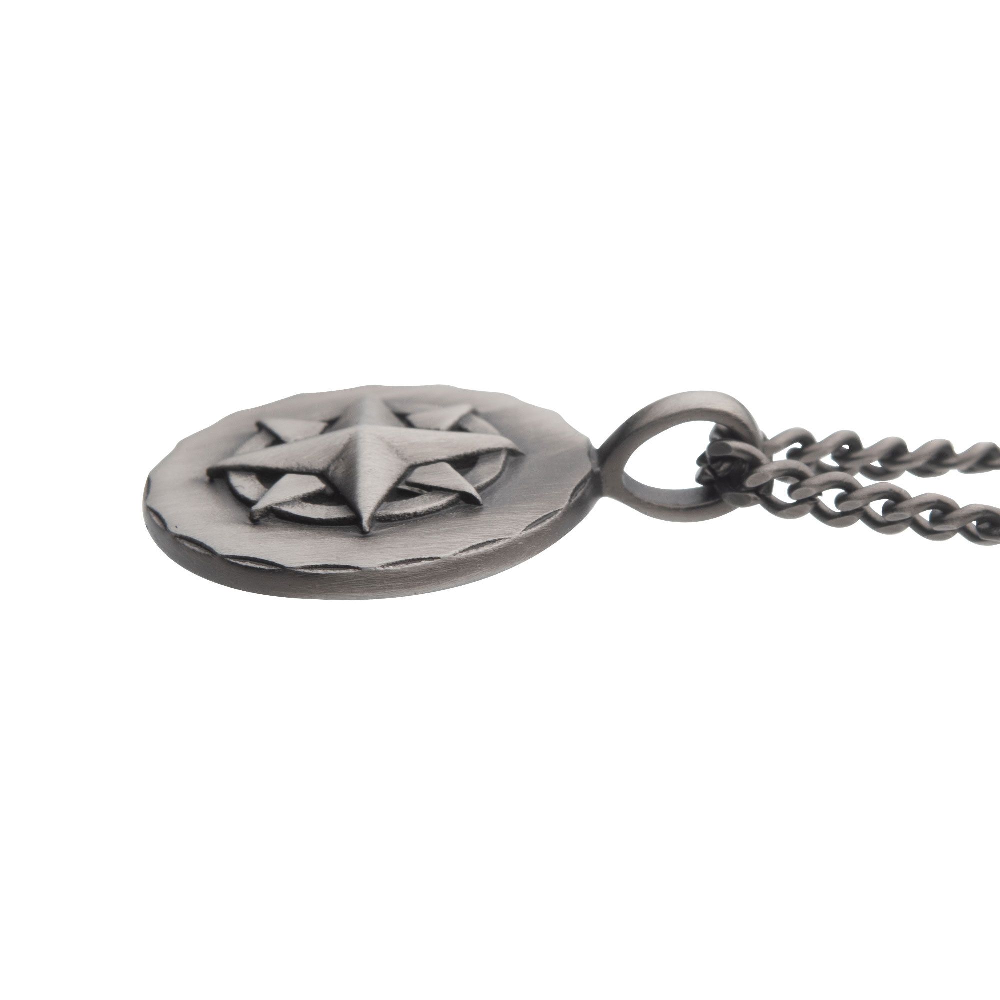 Gun Metal IP Compass Medallion Pendant with Chain Image 3 Midtown Diamonds Reno, NV