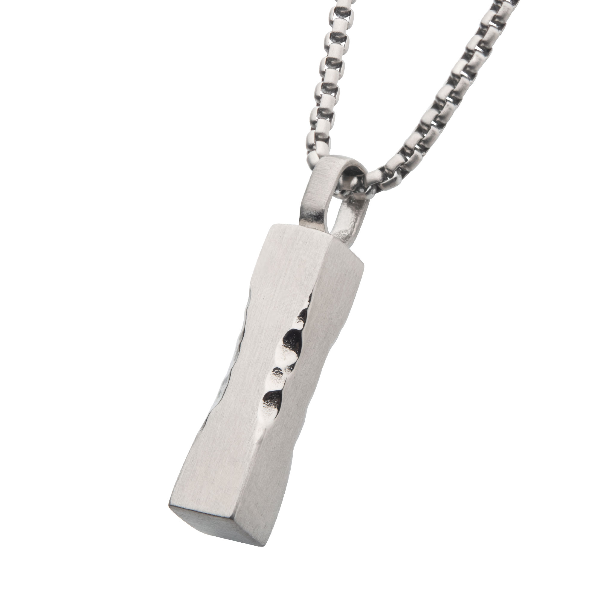 Matte Steel Chiseled Engravable Drop Pendant with Box Chain Image 2 Carroll / Ochs Jewelers Monroe, MI