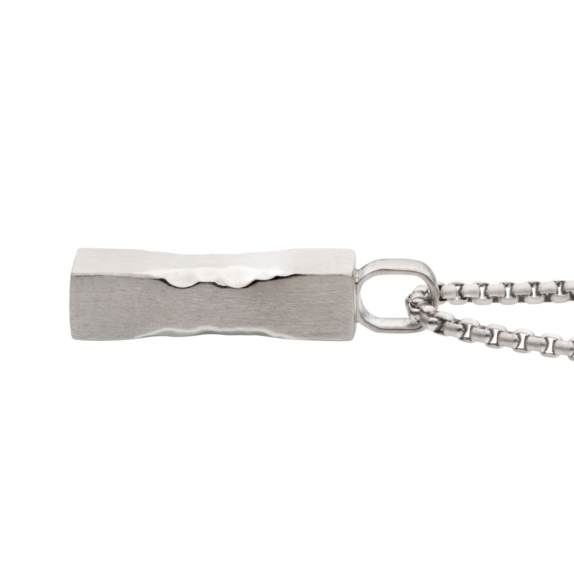 Matte Steel Chiseled Engravable Drop Pendant with Box Chain Image 3 Milano Jewelers Pembroke Pines, FL