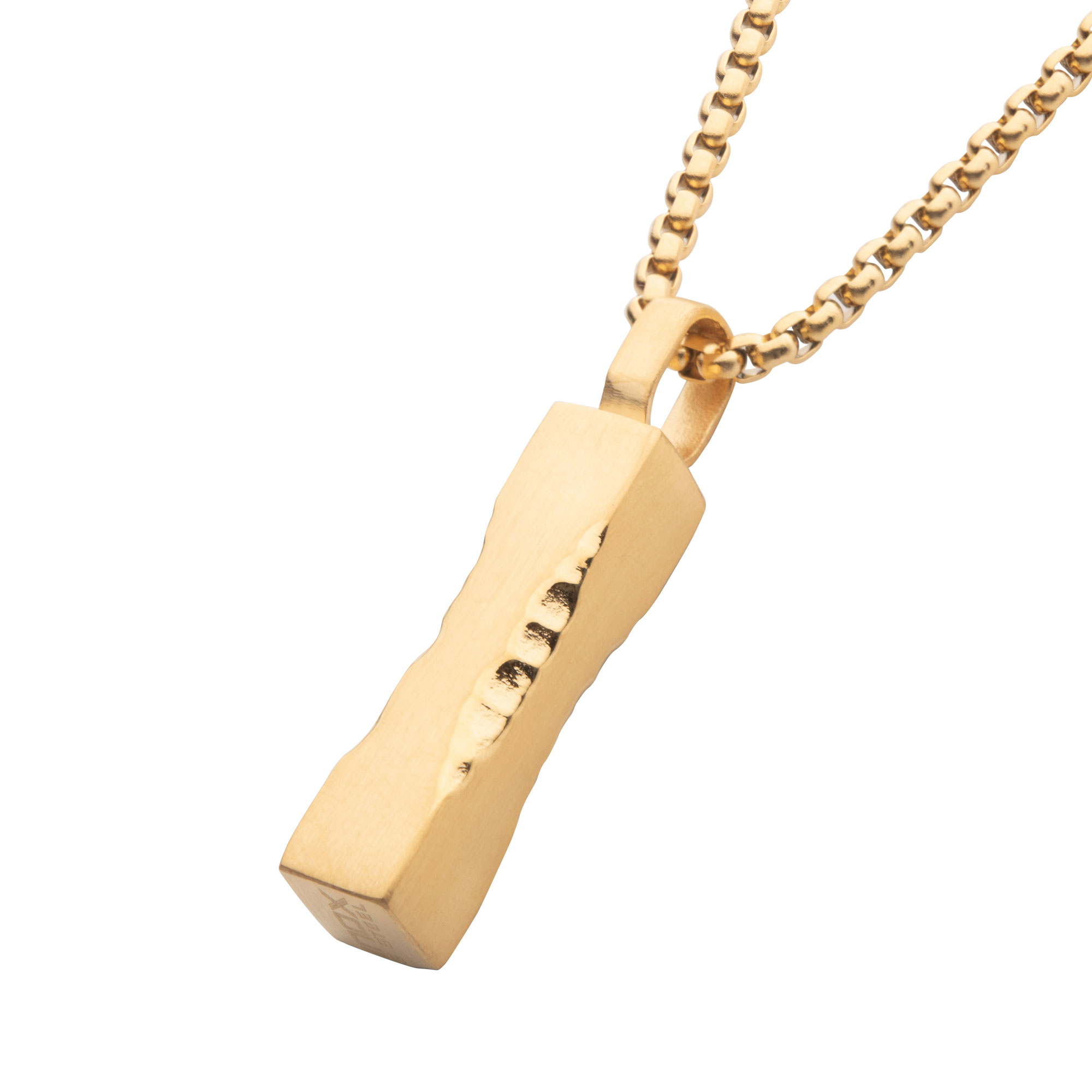Matte 18K Gold IP Chiseled Engravable Drop Pendant with Box Chain Image 2 Thurber's Fine Jewelry Wadsworth, OH