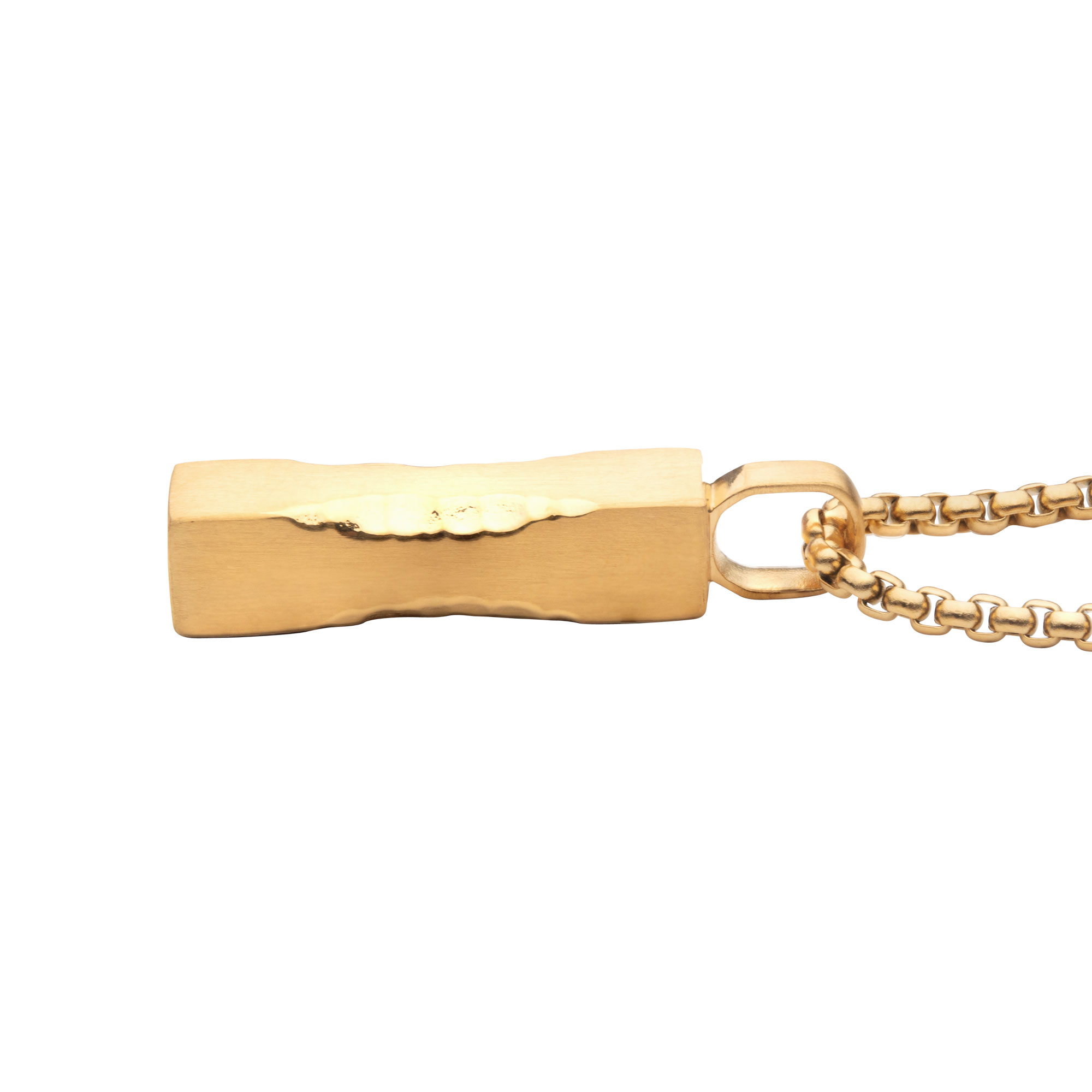 Matte 18K Gold IP Chiseled Engravable Drop Pendant with Box Chain Image 3 Milano Jewelers Pembroke Pines, FL