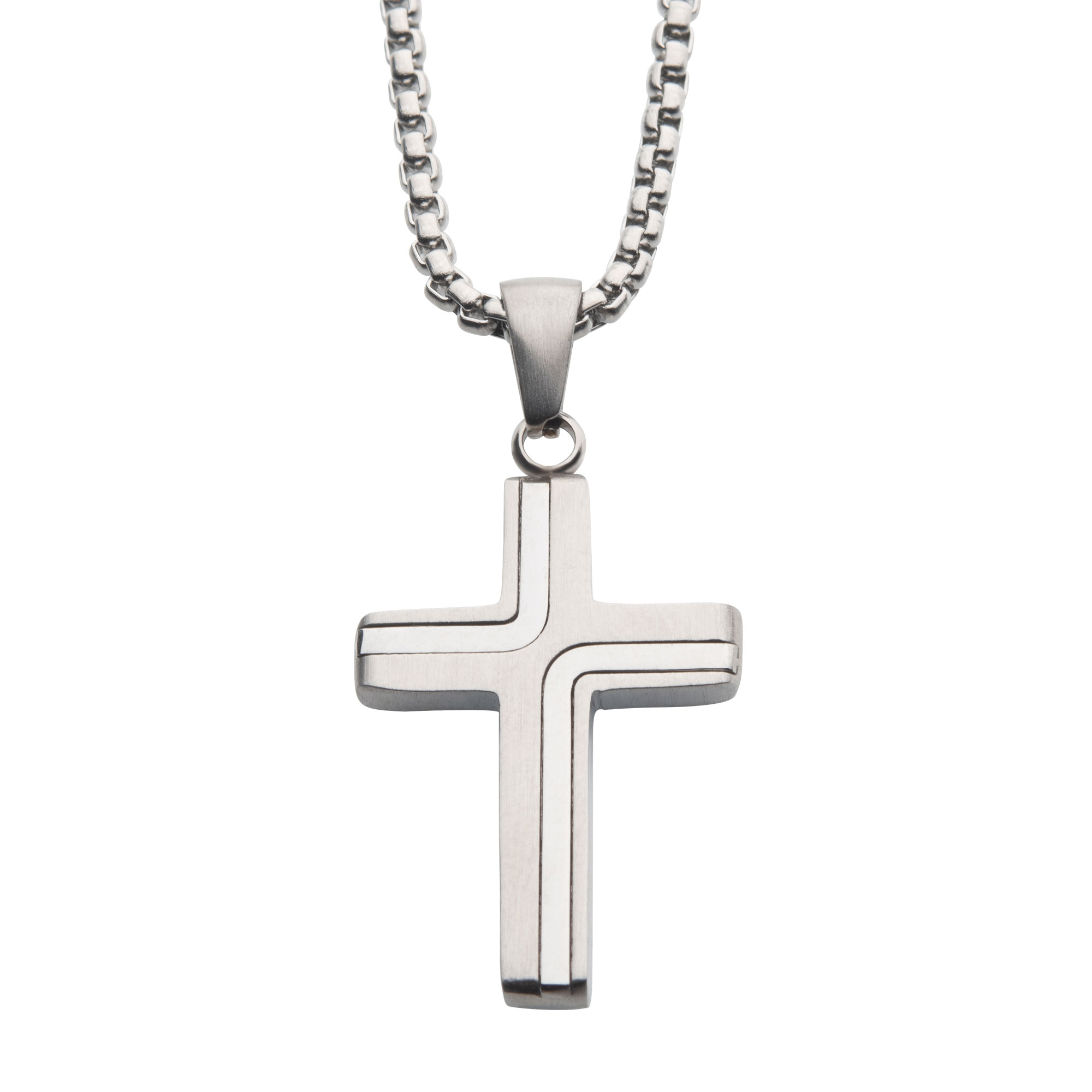 Steel Cross Drop Pendant with Round Box Chain Thurber's Fine Jewelry Wadsworth, OH