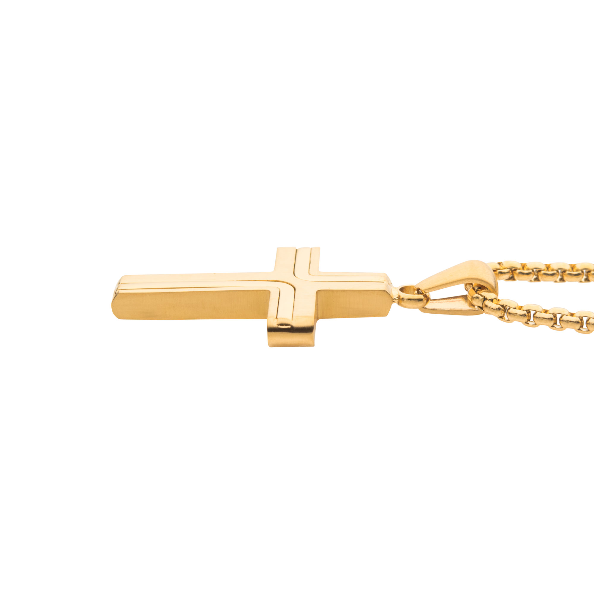 18K Gold IP Cross Drop Pendant with Round Box Chain Image 3 Ken Walker Jewelers Gig Harbor, WA