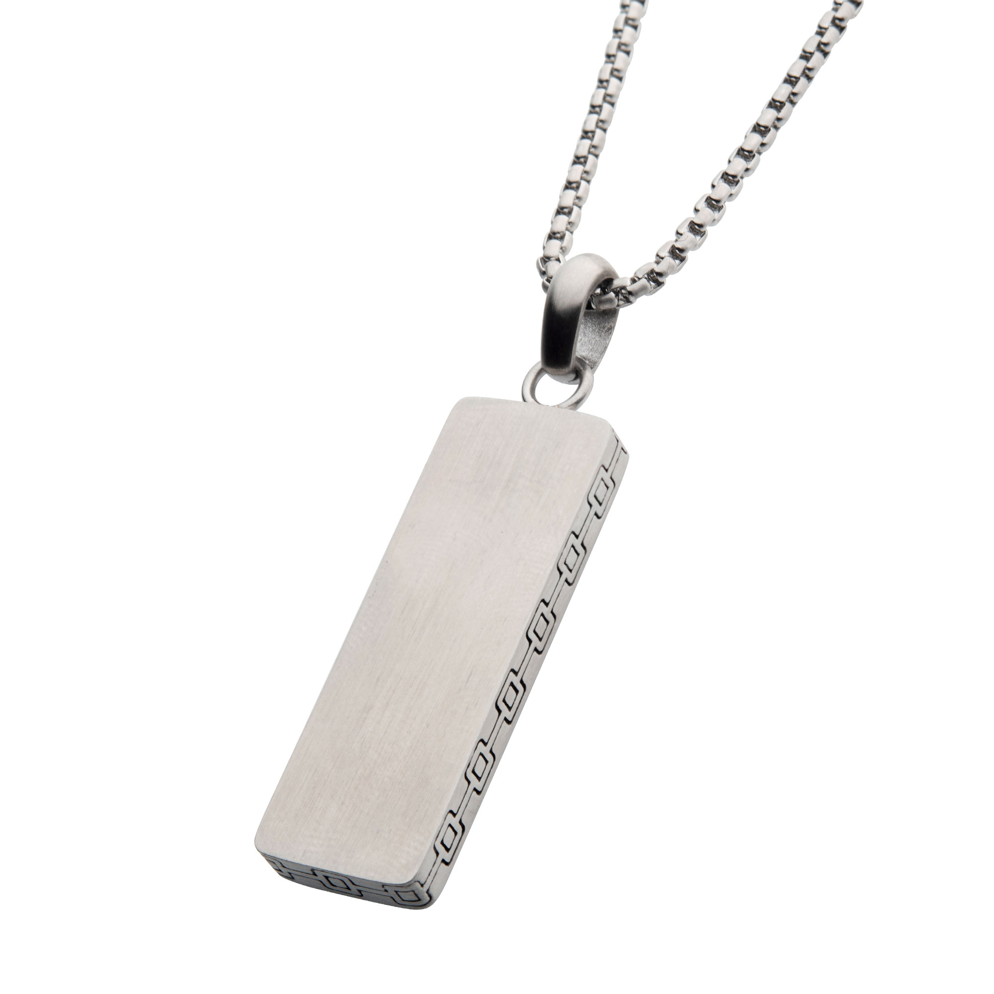 Steel Engravable Drop Pendant with Round Box Chain Image 2 Milano Jewelers Pembroke Pines, FL