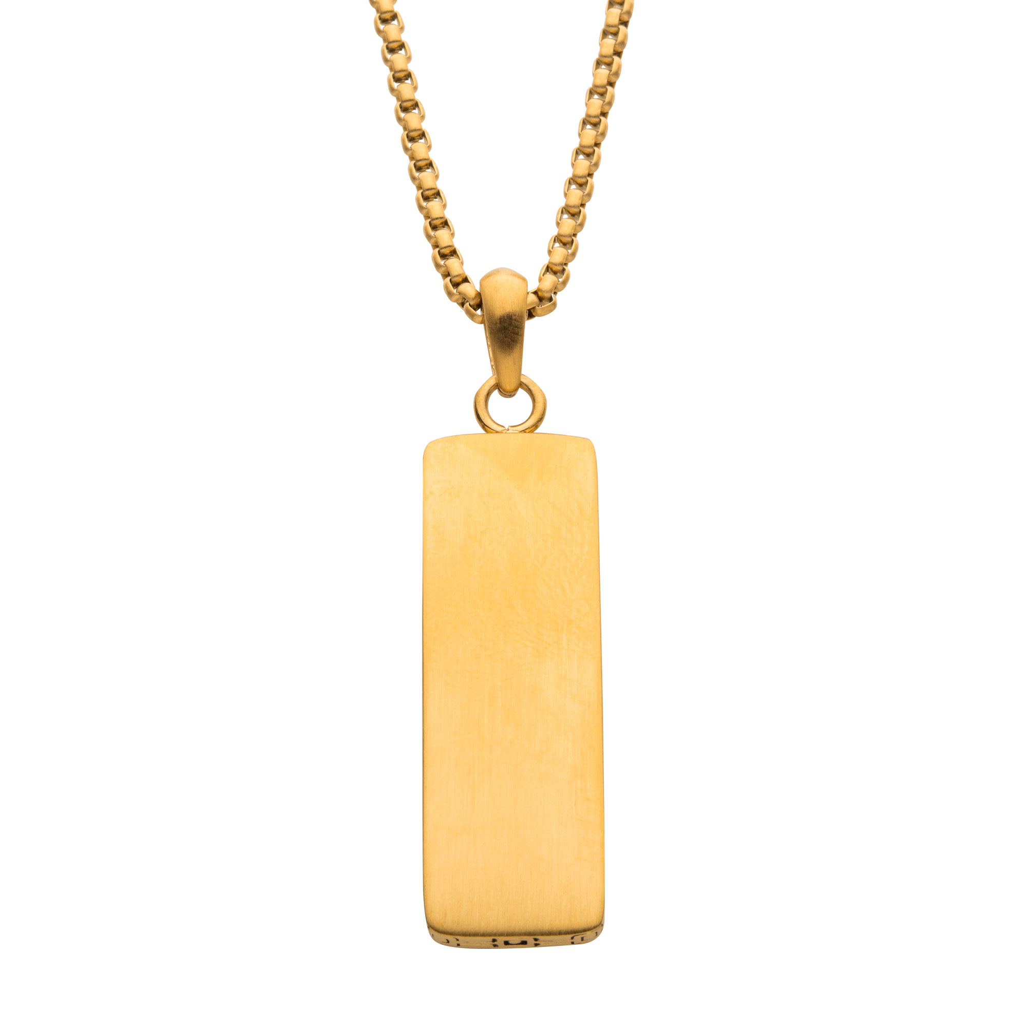 18K Gold IP Engravable Drop Pendant with Round Box Chain Morin Jewelers Southbridge, MA