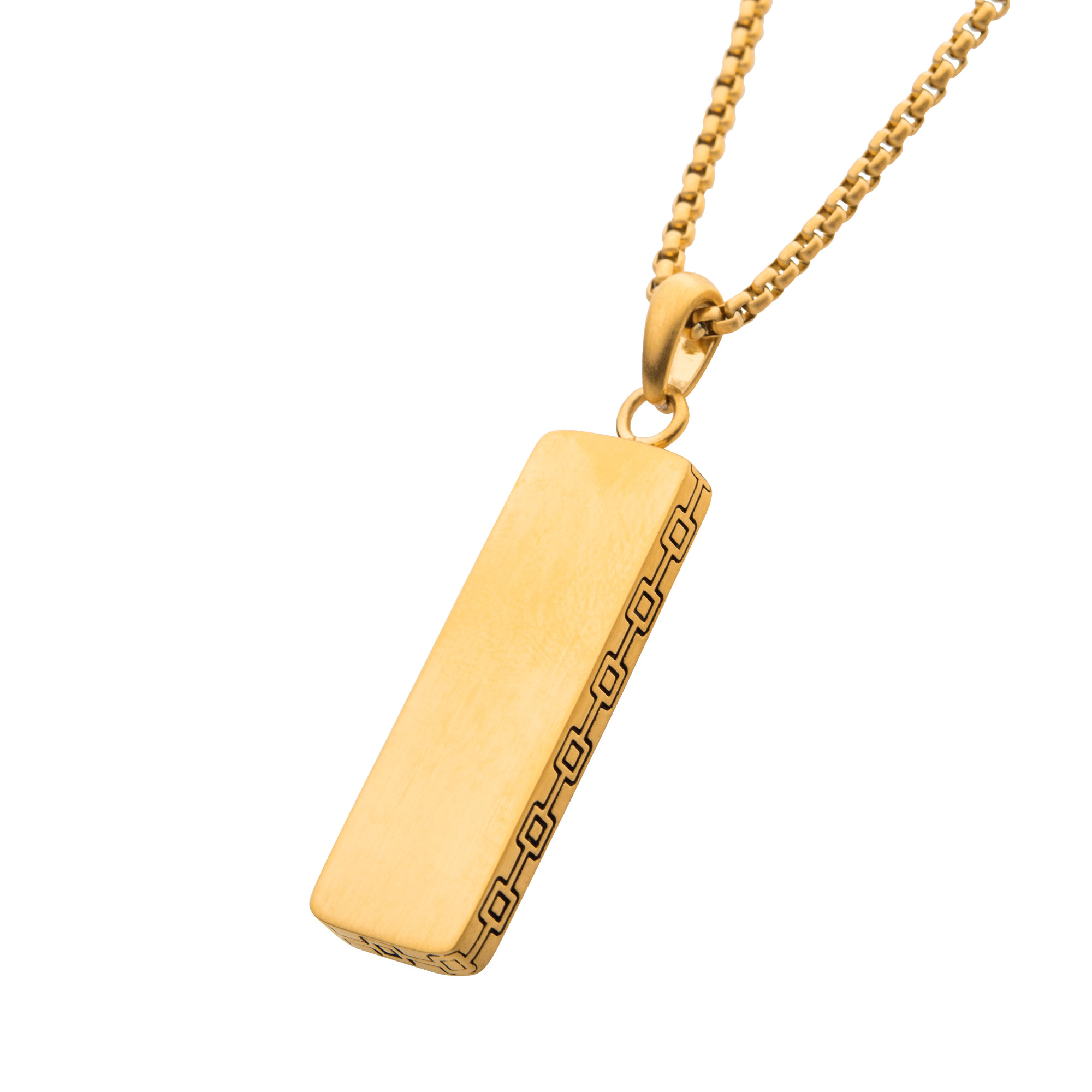 18K Gold IP Engravable Drop Pendant with Round Box Chain Image 2 Milano Jewelers Pembroke Pines, FL