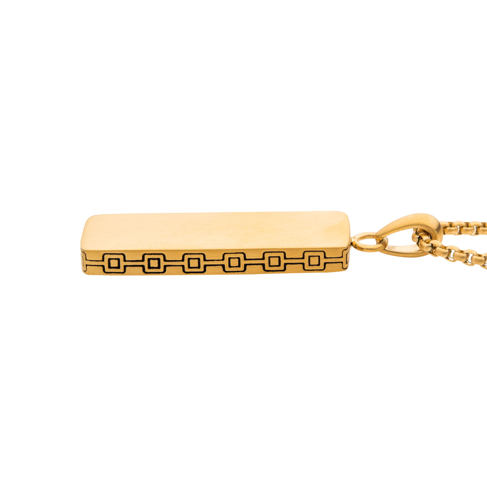 18K Gold IP Engravable Drop Pendant with Round Box Chain Image 3 Carroll / Ochs Jewelers Monroe, MI
