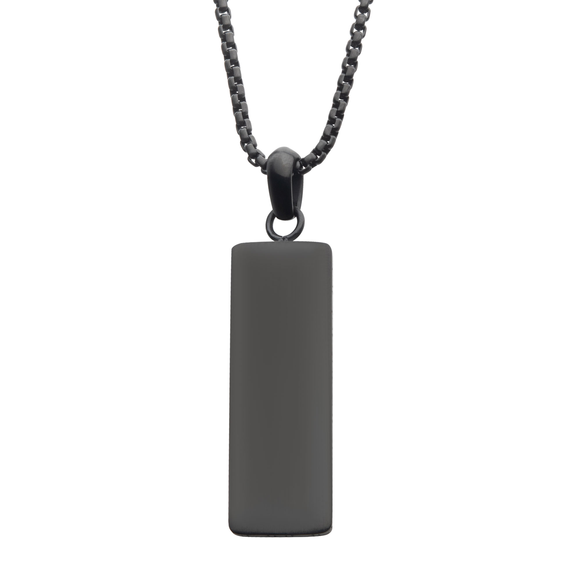 Matte Black IP Engravable Drop Pendant with Round Box Chain Mueller Jewelers Chisago City, MN