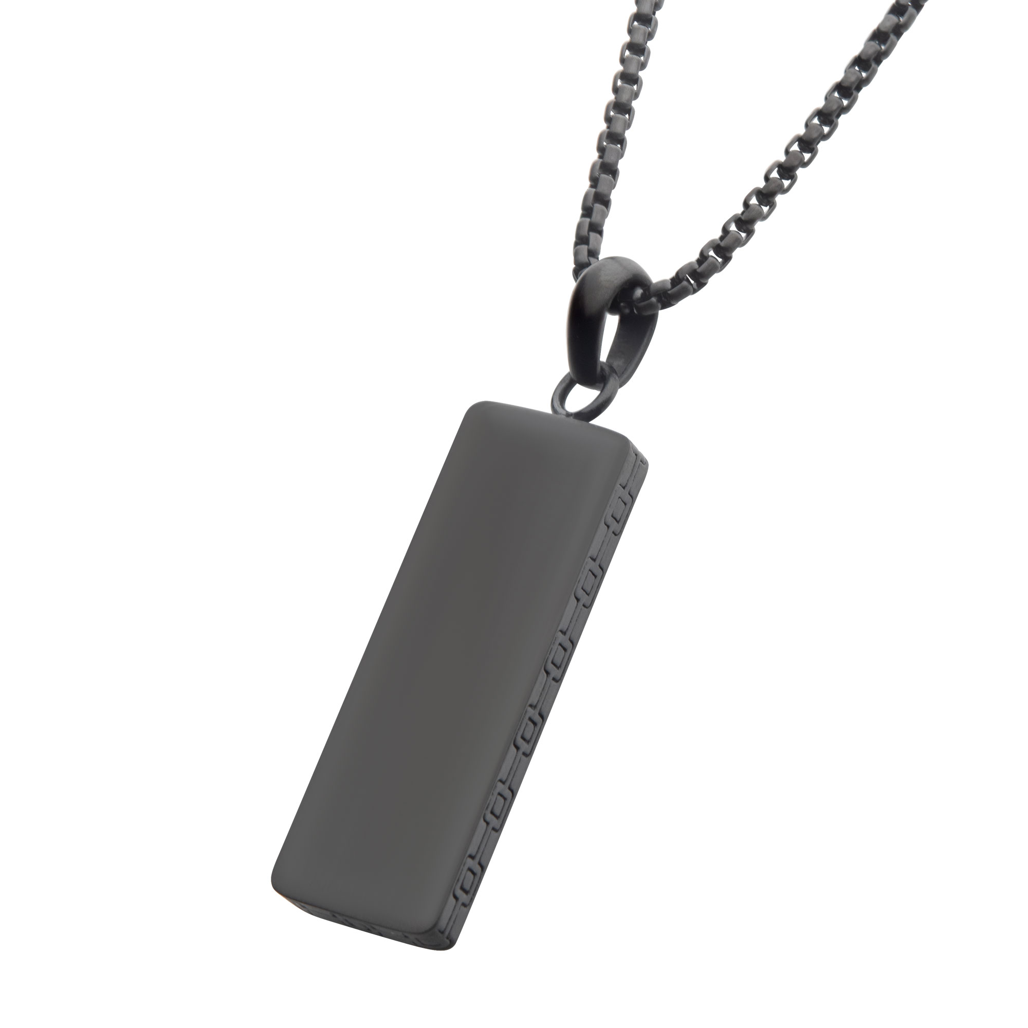 Matte Black IP Engravable Drop Pendant with Round Box Chain Image 2 Enchanted Jewelry Plainfield, CT