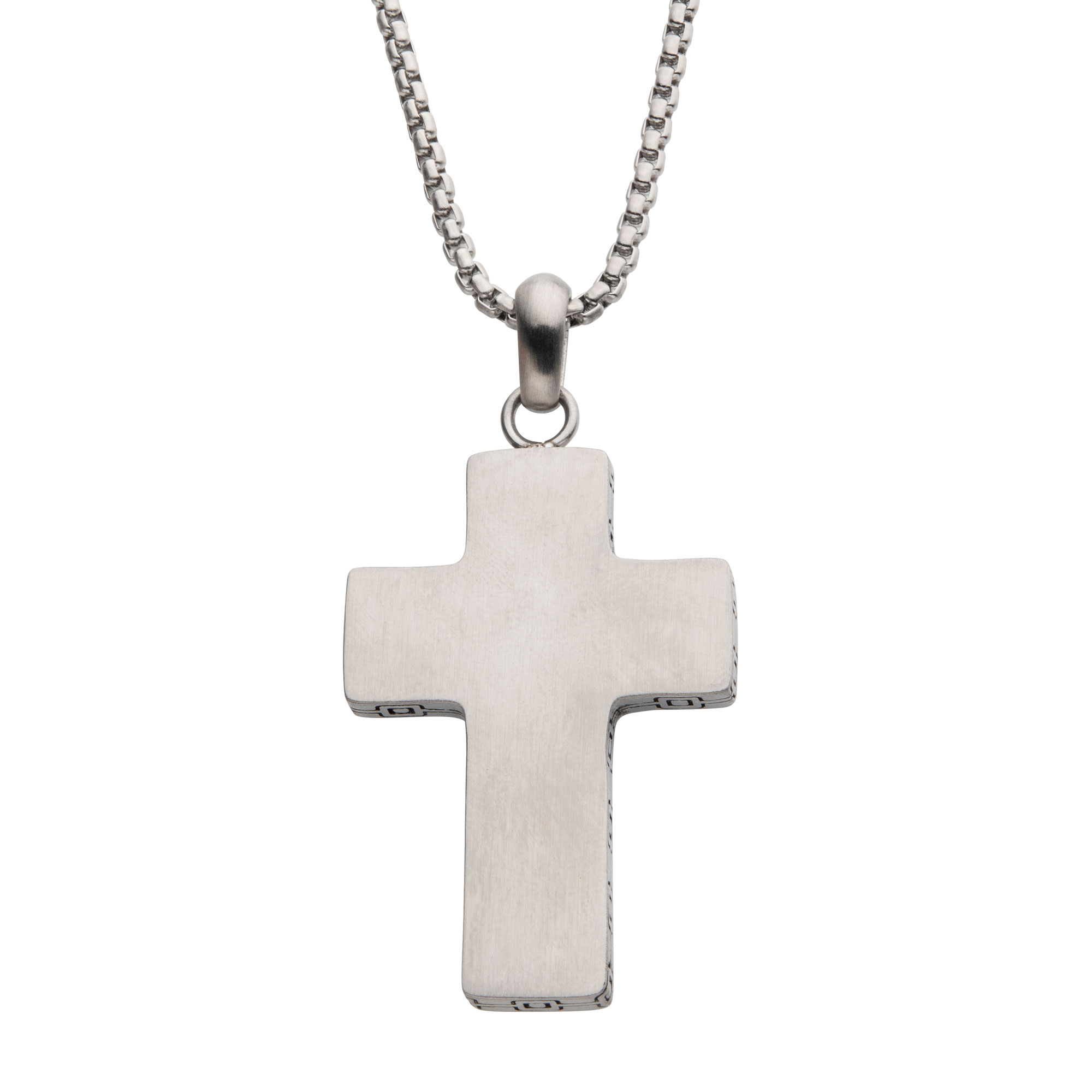Steel Engravable Cross Pendant with Round Box Chain Enchanted Jewelry Plainfield, CT
