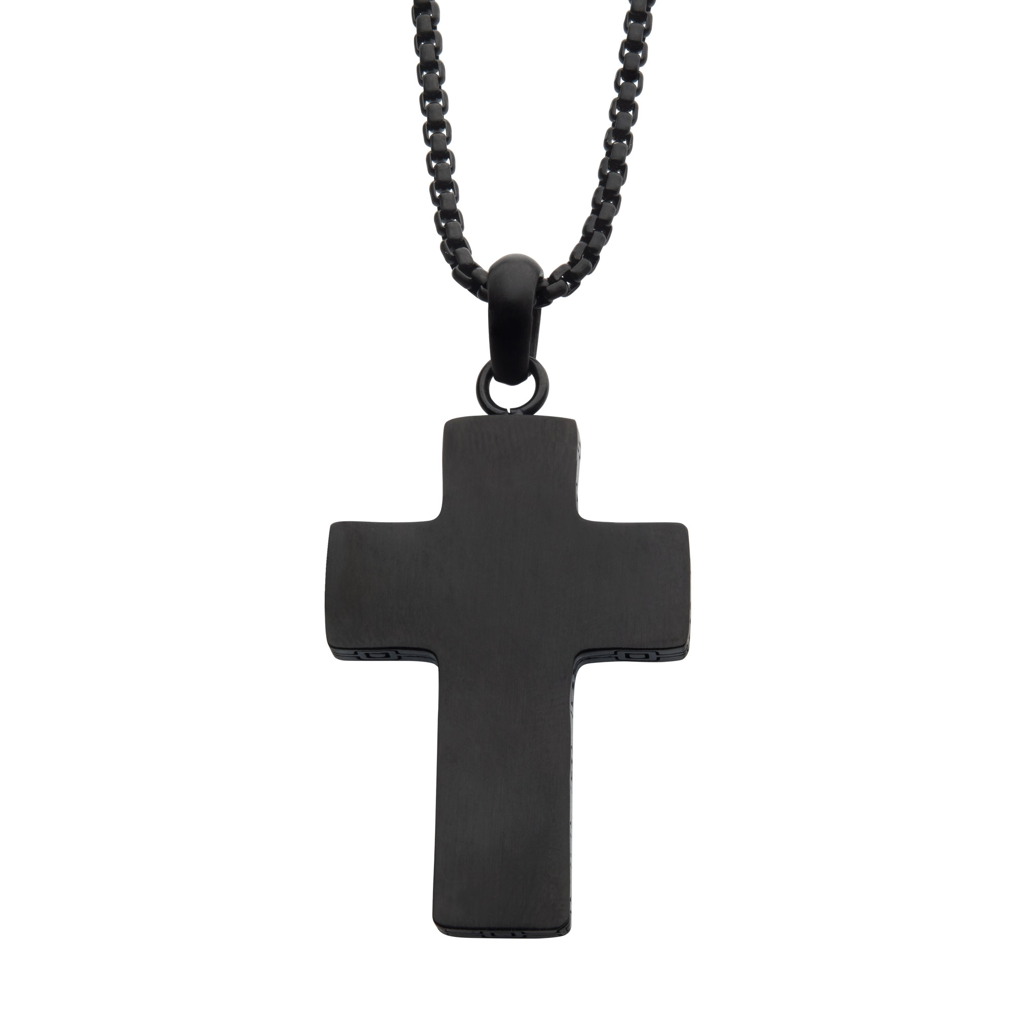 Black IP Engravable Cross Pendant with Round Box Chain Enchanted Jewelry Plainfield, CT