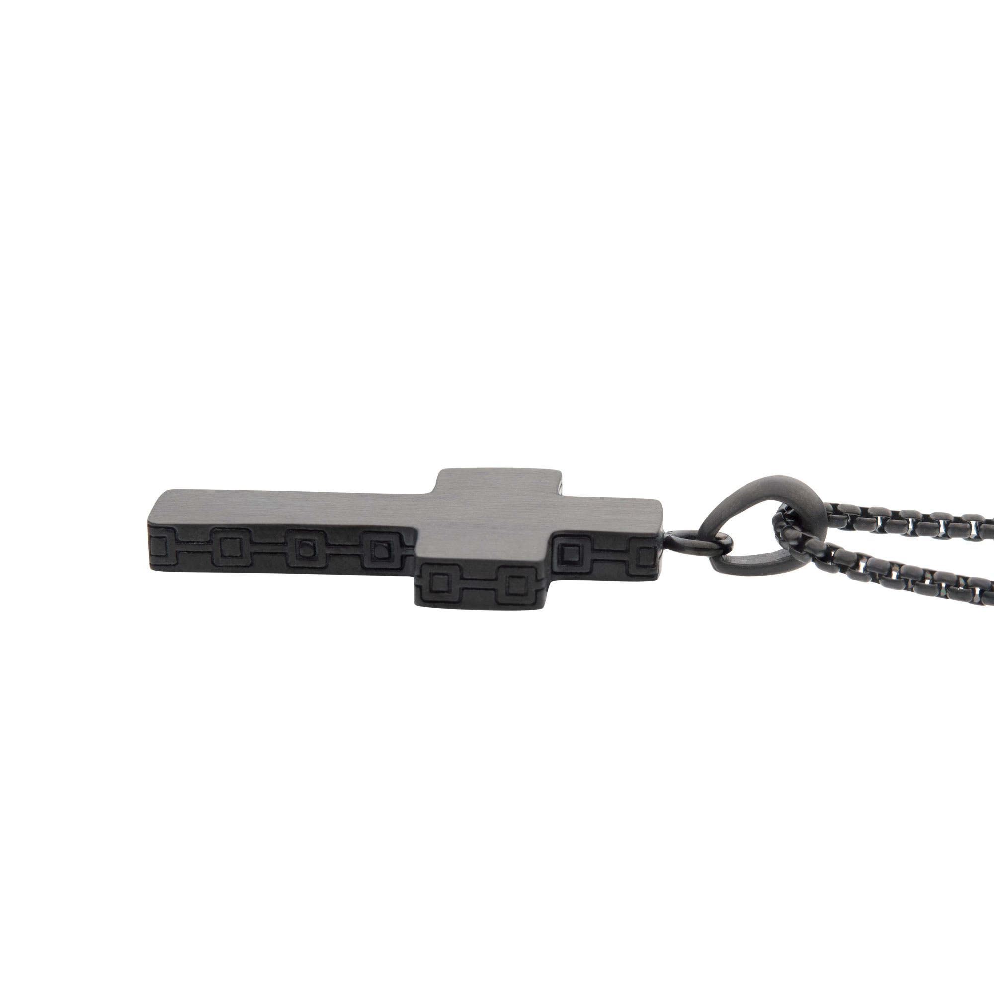 Black IP Engravable Cross Pendant with Round Box Chain Image 3 Spath Jewelers Bartow, FL