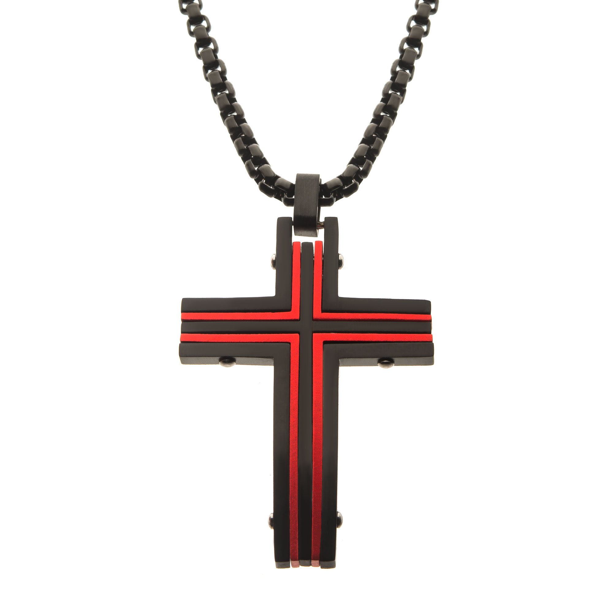 Black & Red Plated Dante Cross Pendant with Chain Ken Walker Jewelers Gig Harbor, WA