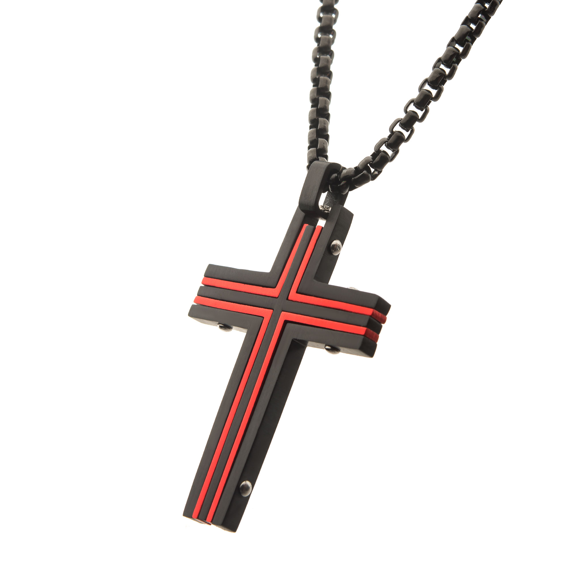 Black & Red Plated Dante Cross Pendant with Chain Image 2 Ken Walker Jewelers Gig Harbor, WA