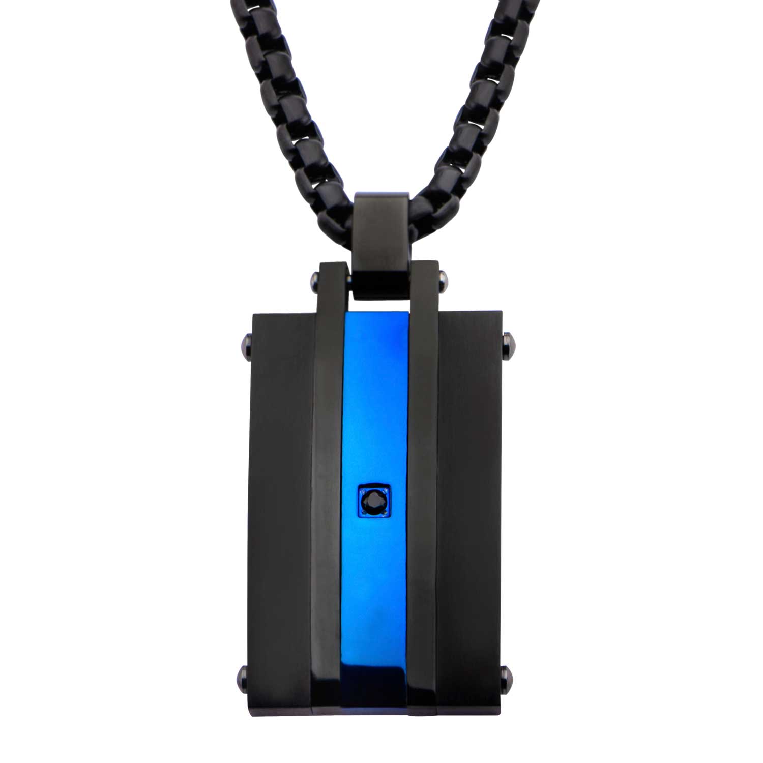 Matte Finished Black & Blue Plated with Black CZ Pendant with Chain Midtown Diamonds Reno, NV