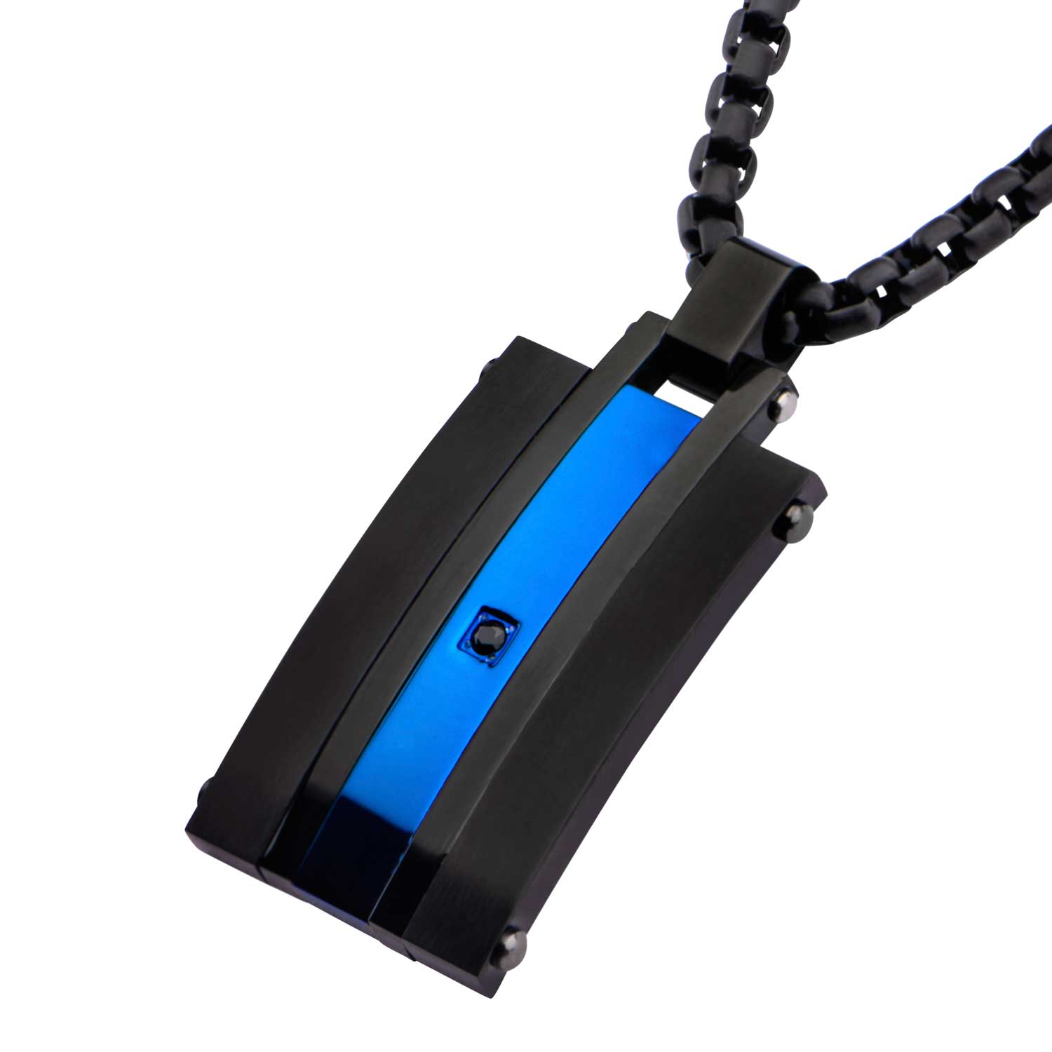 Matte Finished Black & Blue Plated with Black CZ Pendant with Chain Image 2 Midtown Diamonds Reno, NV