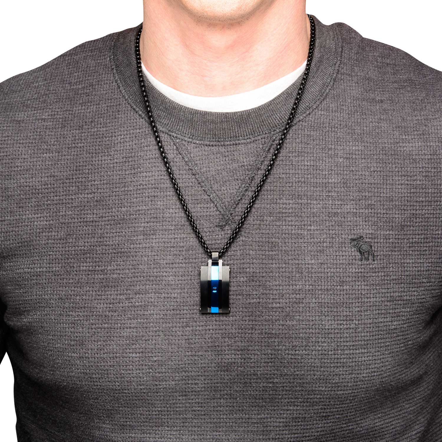 Matte Finished Black & Blue Plated with Black CZ Pendant with Chain Image 4 Ken Walker Jewelers Gig Harbor, WA