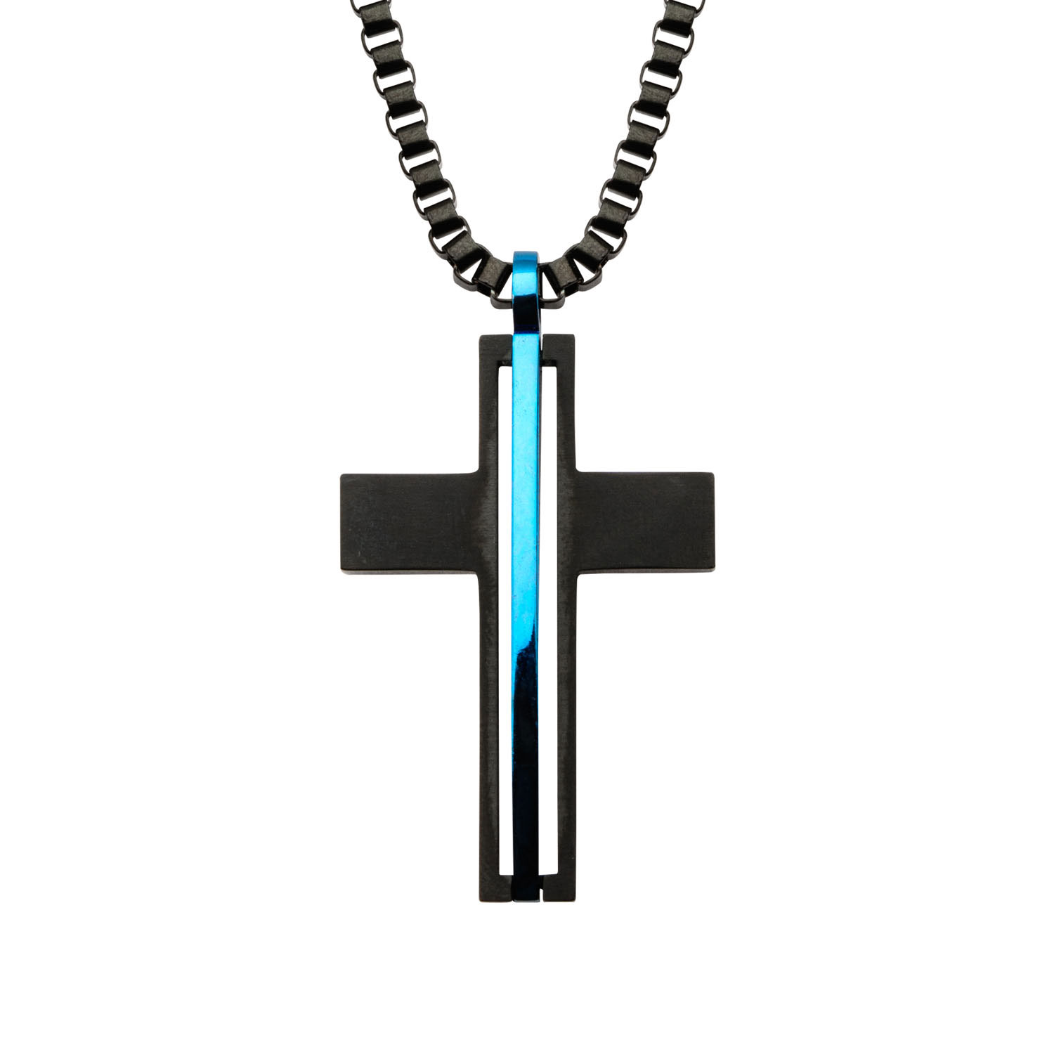 Matte Black Plated with Thin Blue Line Pendant with Chain Milano Jewelers Pembroke Pines, FL