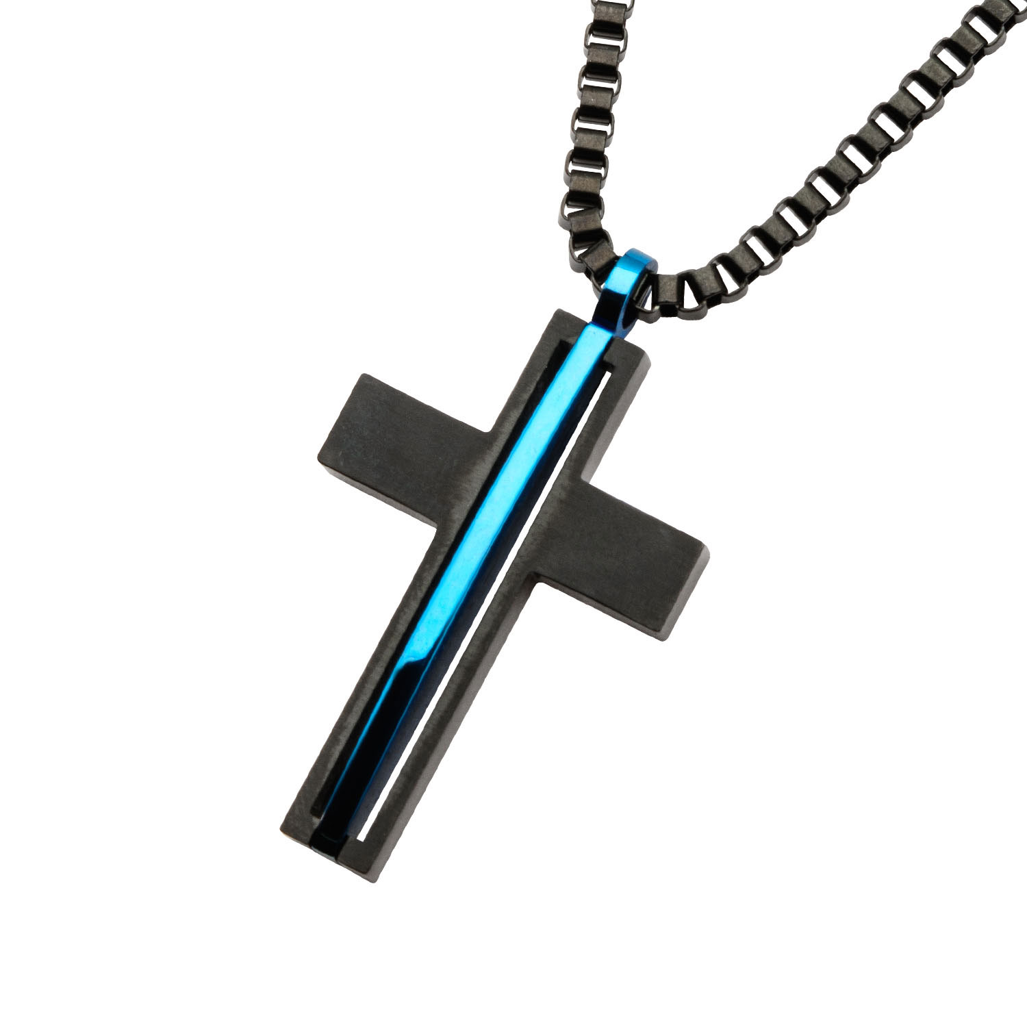 Matte Black Plated with Thin Blue Line Pendant with Chain Image 2 Midtown Diamonds Reno, NV