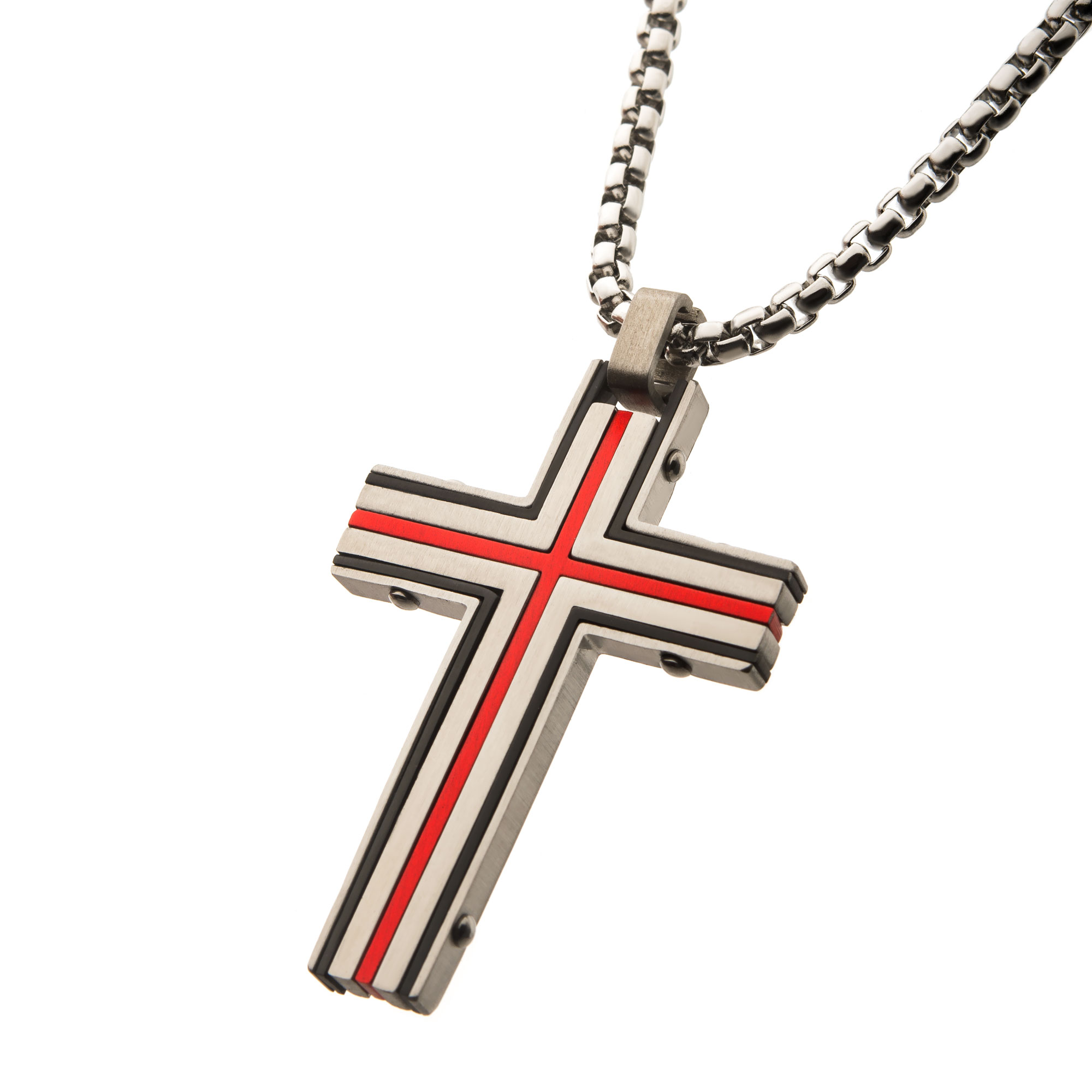 Steel & Red Plated Dante Cross Pendant with Chain Image 2 Thurber's Fine Jewelry Wadsworth, OH