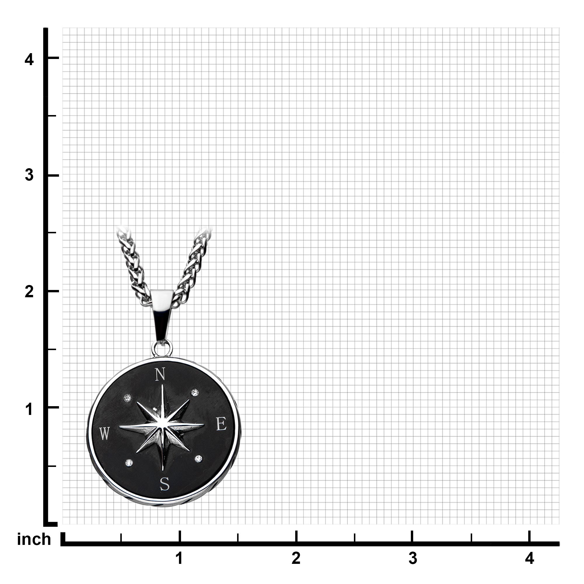 Stainless Steel and Black Plated Compass Pendant with Chain Image 4 Midtown Diamonds Reno, NV