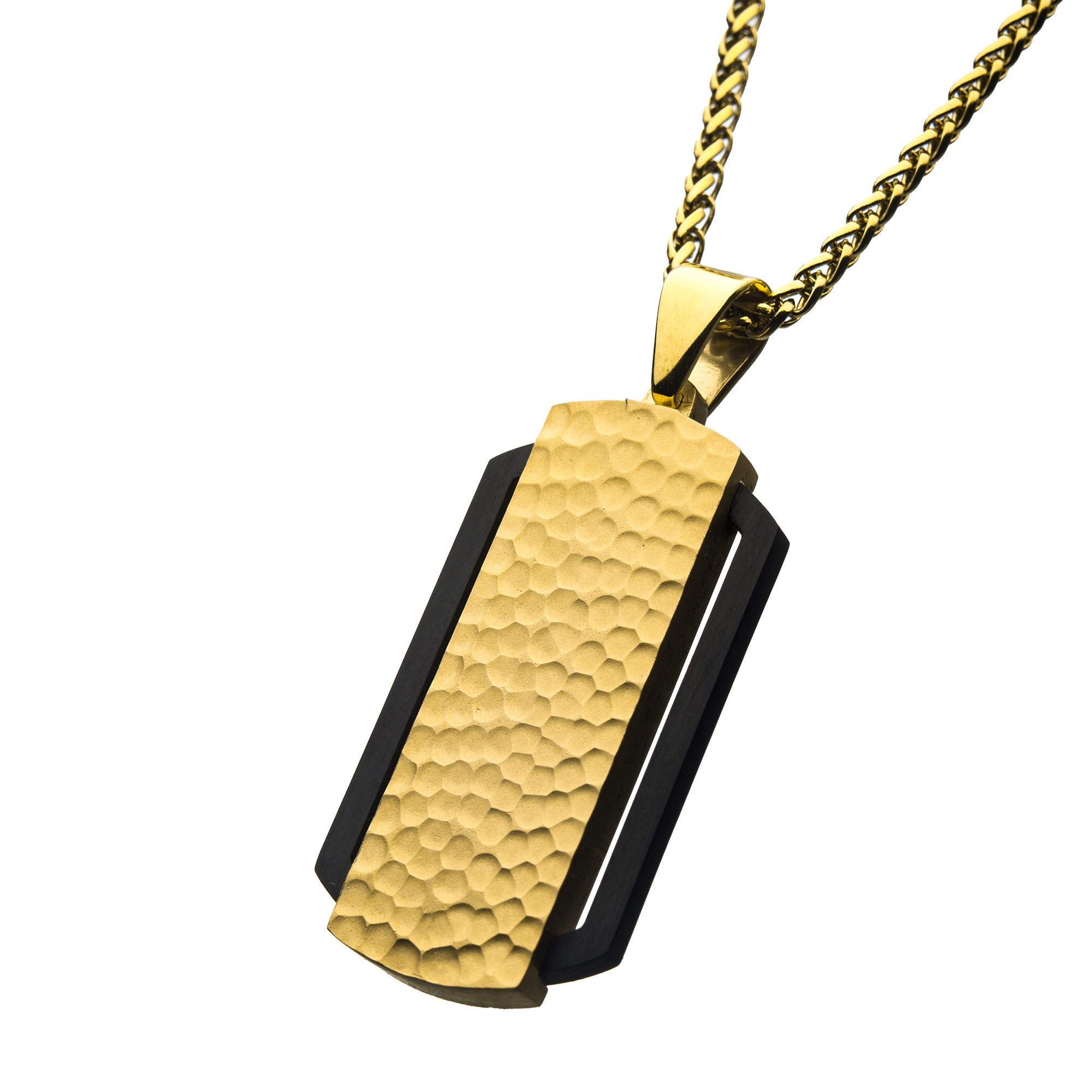 Black IP Cut Out Frame with Gold IP Hammered Dog Tag Pendant with Gold IP Chain Image 2 Lewis Jewelers, Inc. Ansonia, CT