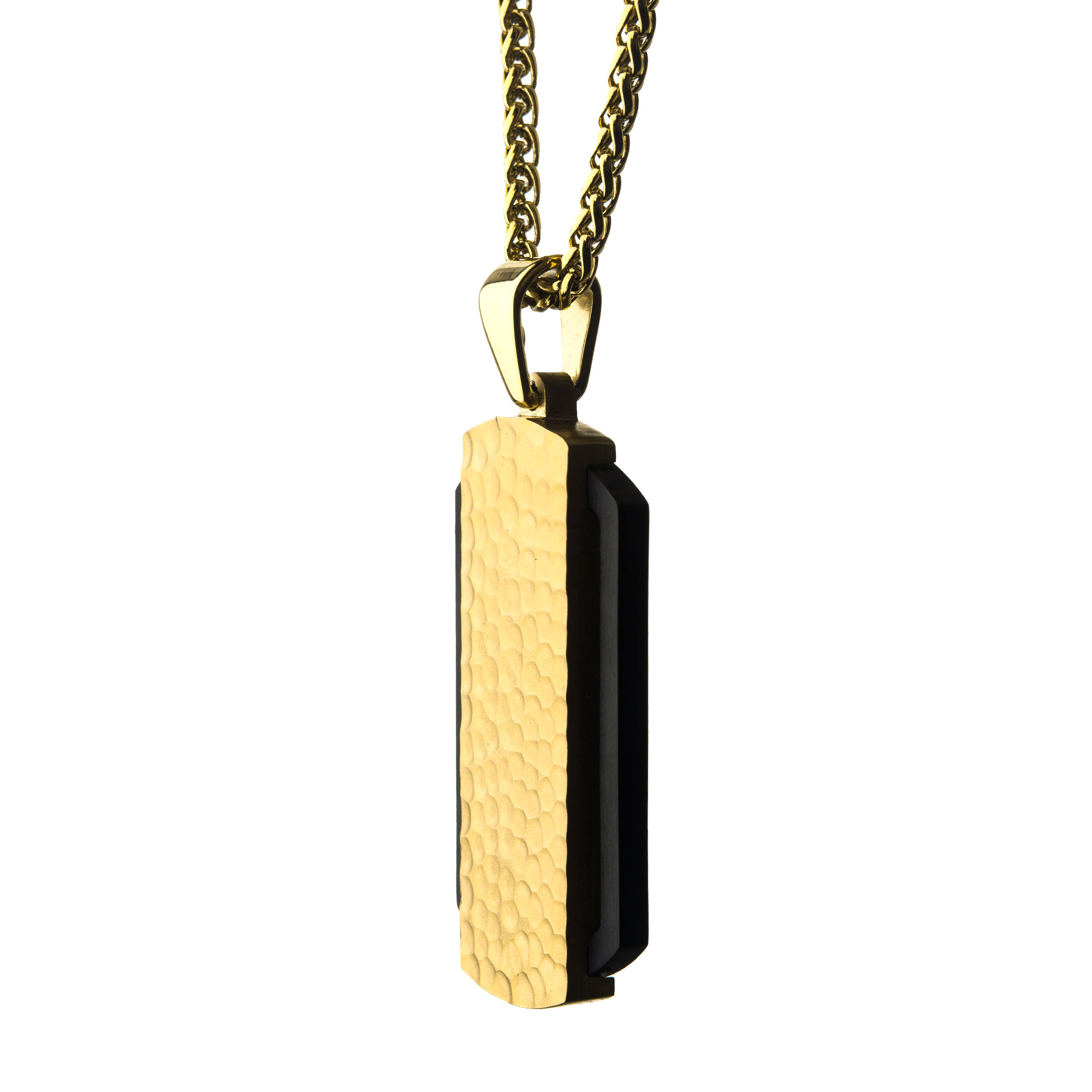 Black IP Cut Out Frame with Gold IP Hammered Dog Tag Pendant with Gold IP Chain Image 3 Jayson Jewelers Cape Girardeau, MO