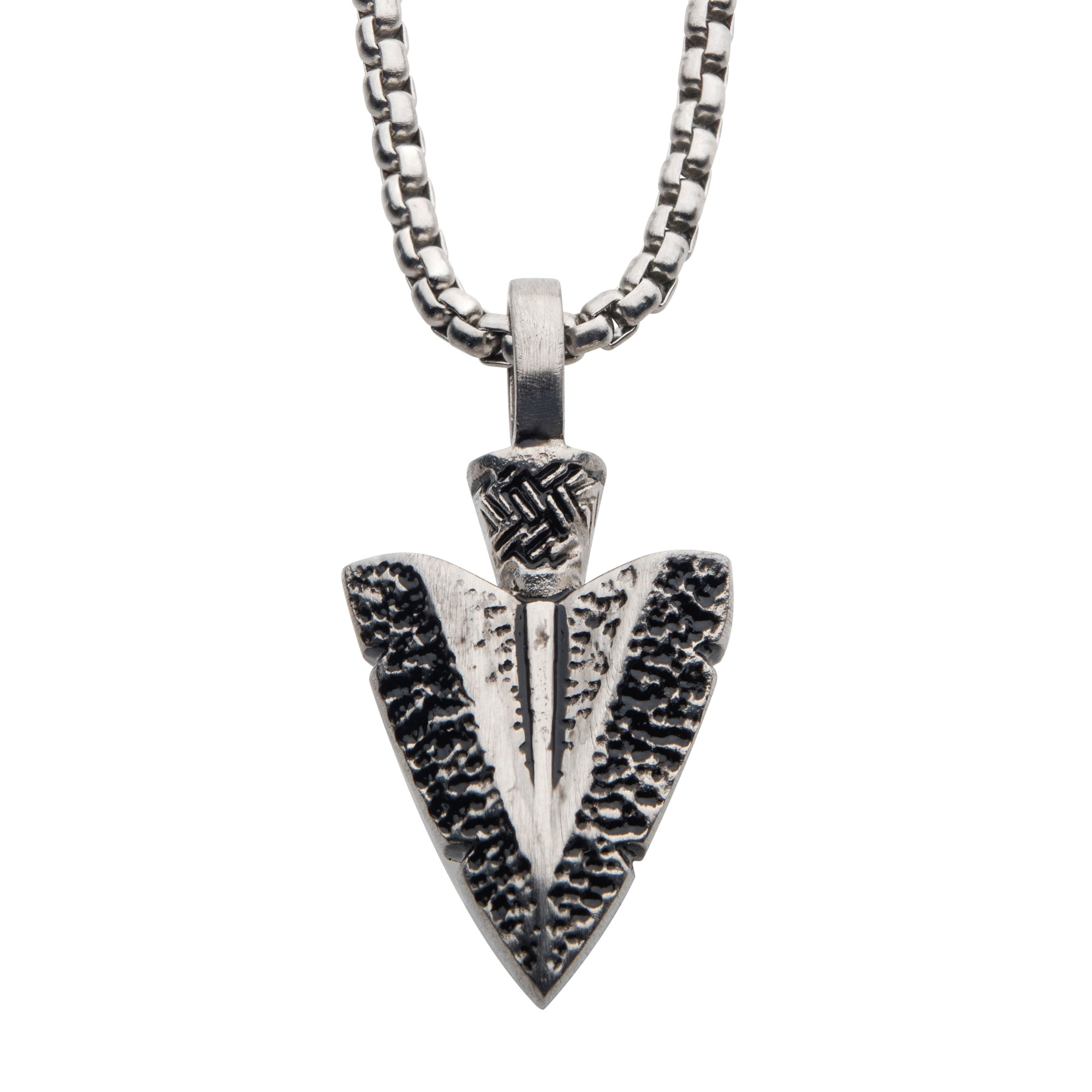 Antiqued Steel Arrowhead Pendant with Bold Box Chain Milano Jewelers Pembroke Pines, FL