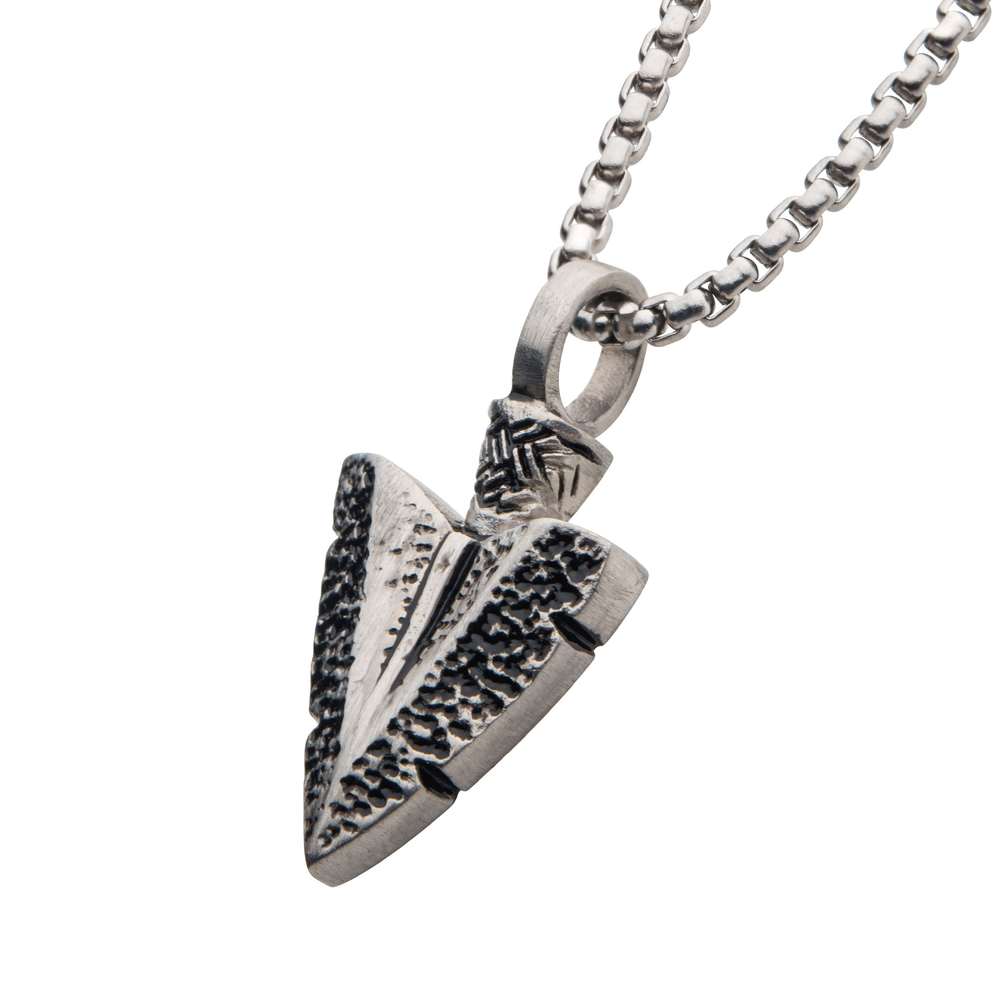Antiqued Steel Arrowhead Pendant with Bold Box Chain Image 2 Milano Jewelers Pembroke Pines, FL