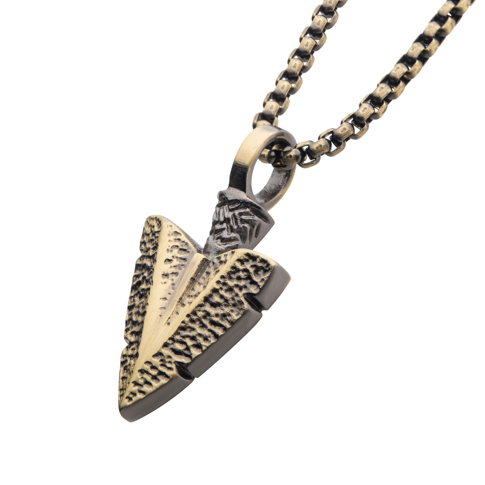 Antiqued Gold IP Arrowhead Pendant with Bold Box Chain Image 2 Milano Jewelers Pembroke Pines, FL