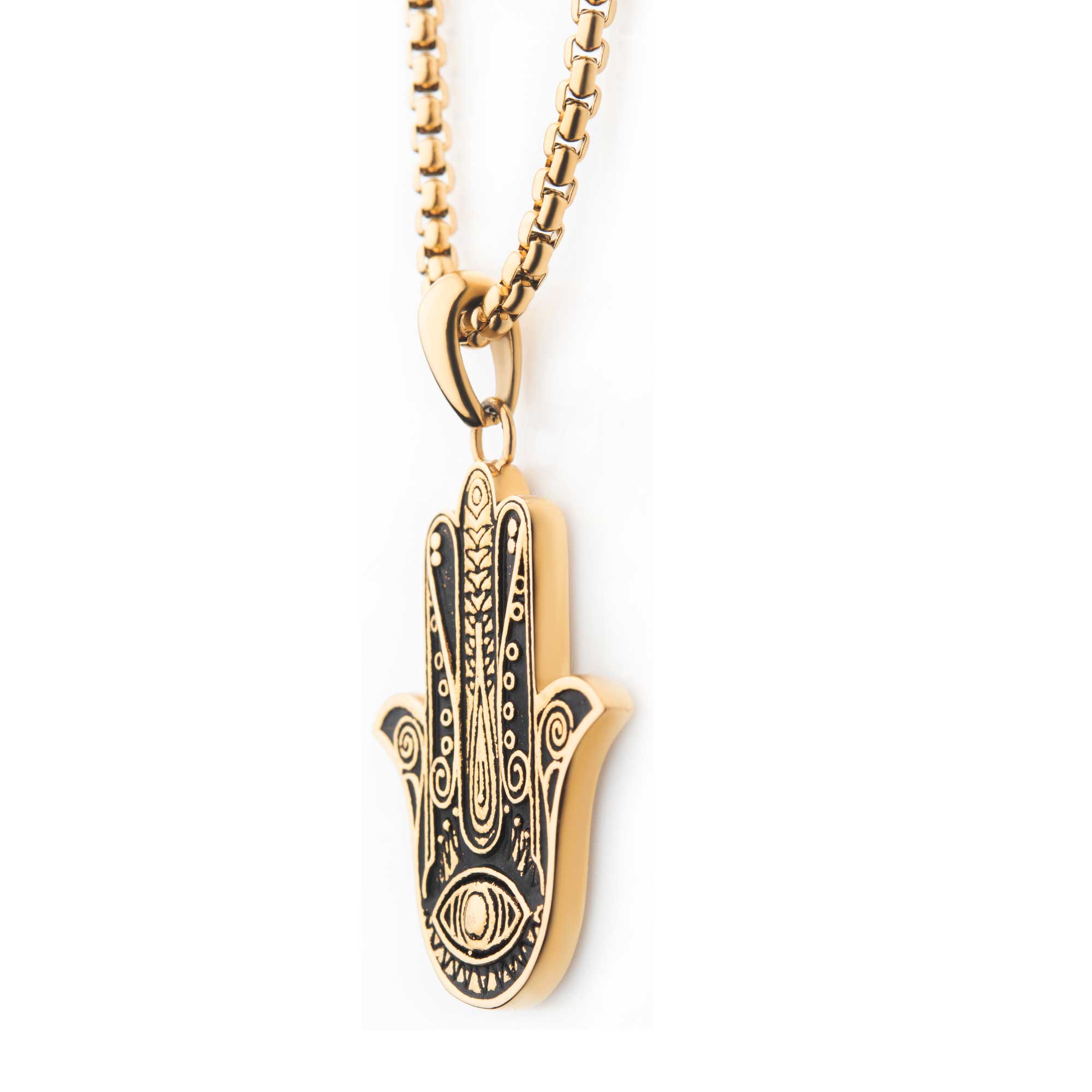 Gold Plated with Hamsa Pendant, with Gold Plated Bold Box Chain Image 3 P.K. Bennett Jewelers Mundelein, IL