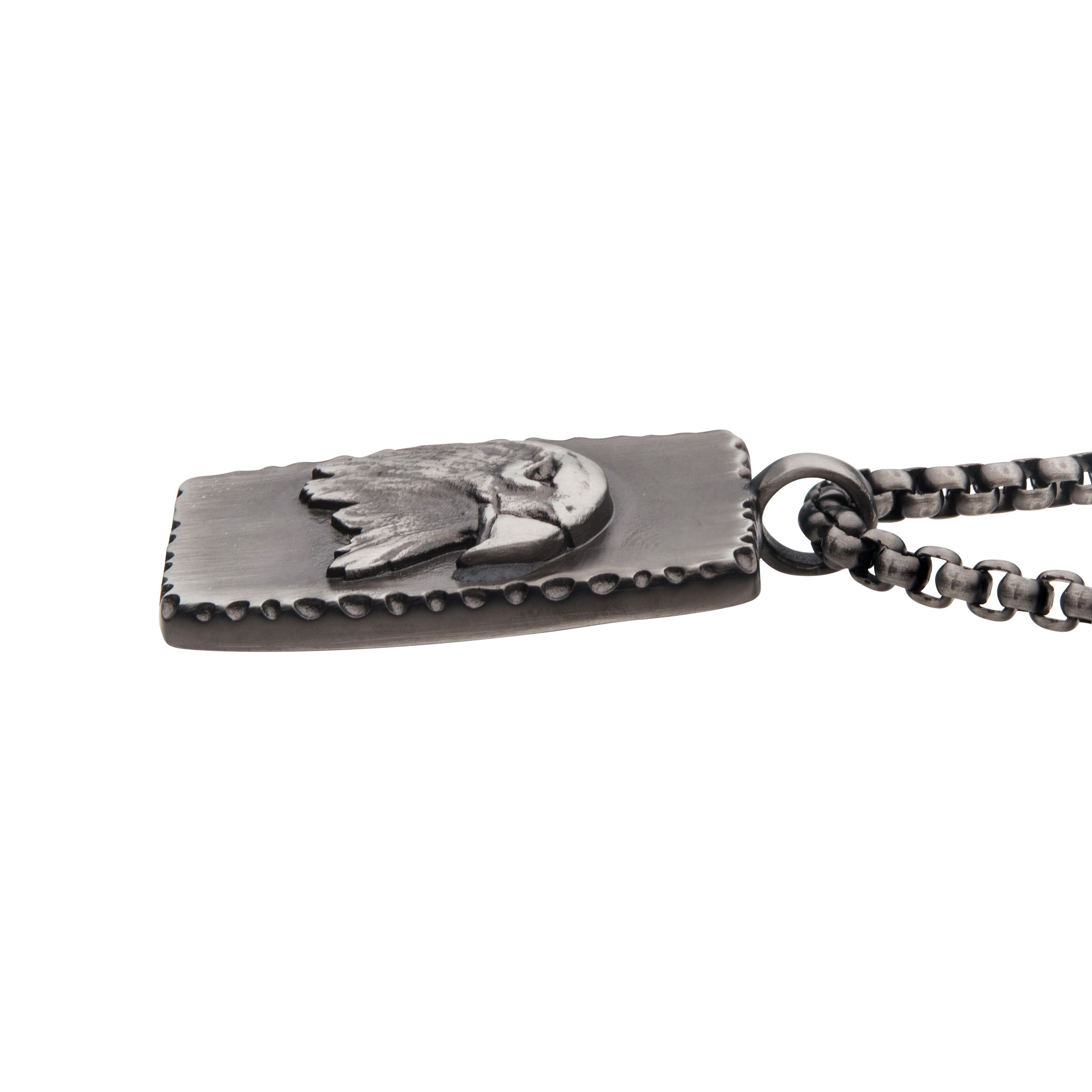 Gun Metal IP Eagle Inlay Dog Tag Pendant with Round Box Chain Image 3 Ken Walker Jewelers Gig Harbor, WA