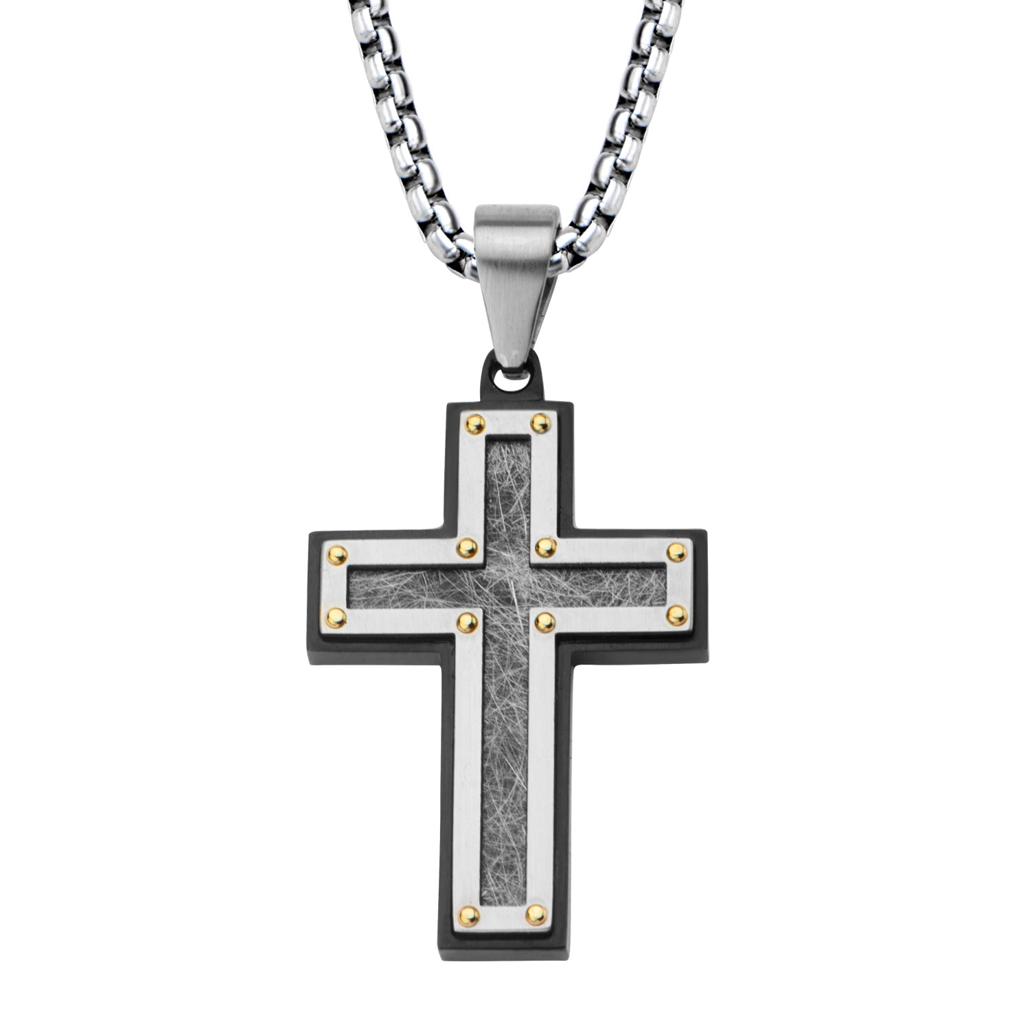 Textured Black Plated Cross Pendant with Chain Morin Jewelers Southbridge, MA