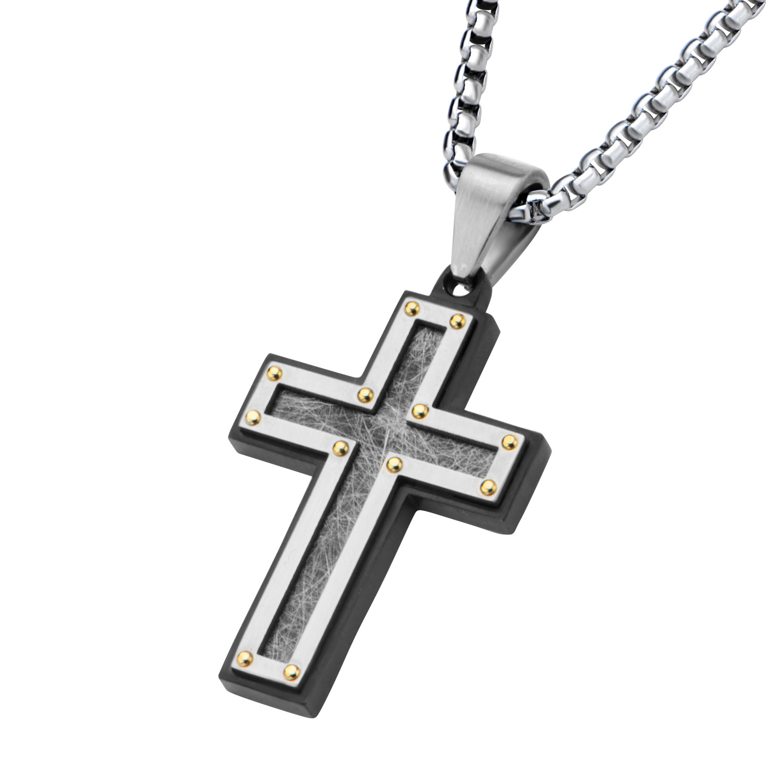 Textured Black Plated Cross Pendant with Chain Image 2 Milano Jewelers Pembroke Pines, FL