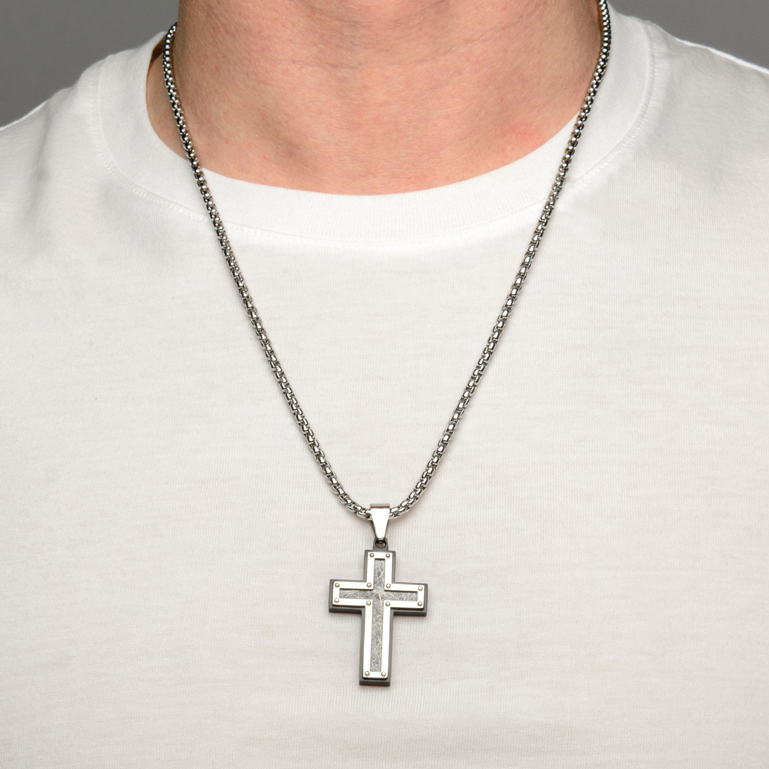 Textured Black Plated Cross Pendant with Chain Image 4 Carroll / Ochs Jewelers Monroe, MI