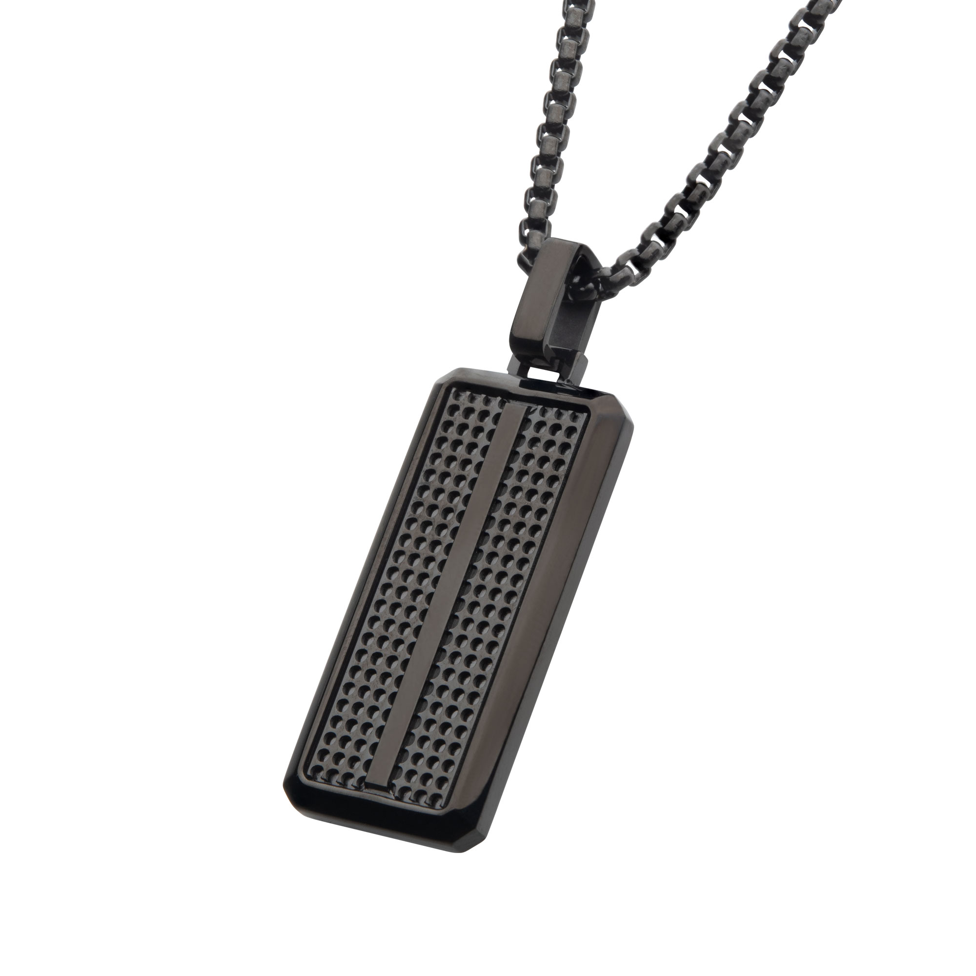 Black IP Streamline Dog Tag Pendant with Bold Box Chain Image 2 Enchanted Jewelry Plainfield, CT