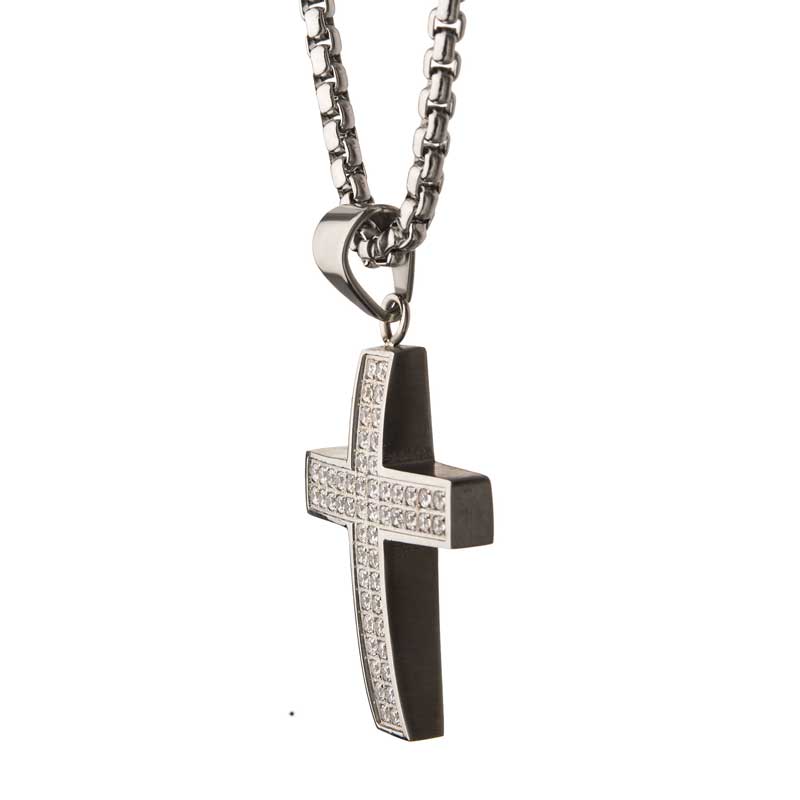 Stainless Steel with 52piece CNC Prong Set Clear CZ Cross Pendant with Chain Image 3 Milano Jewelers Pembroke Pines, FL