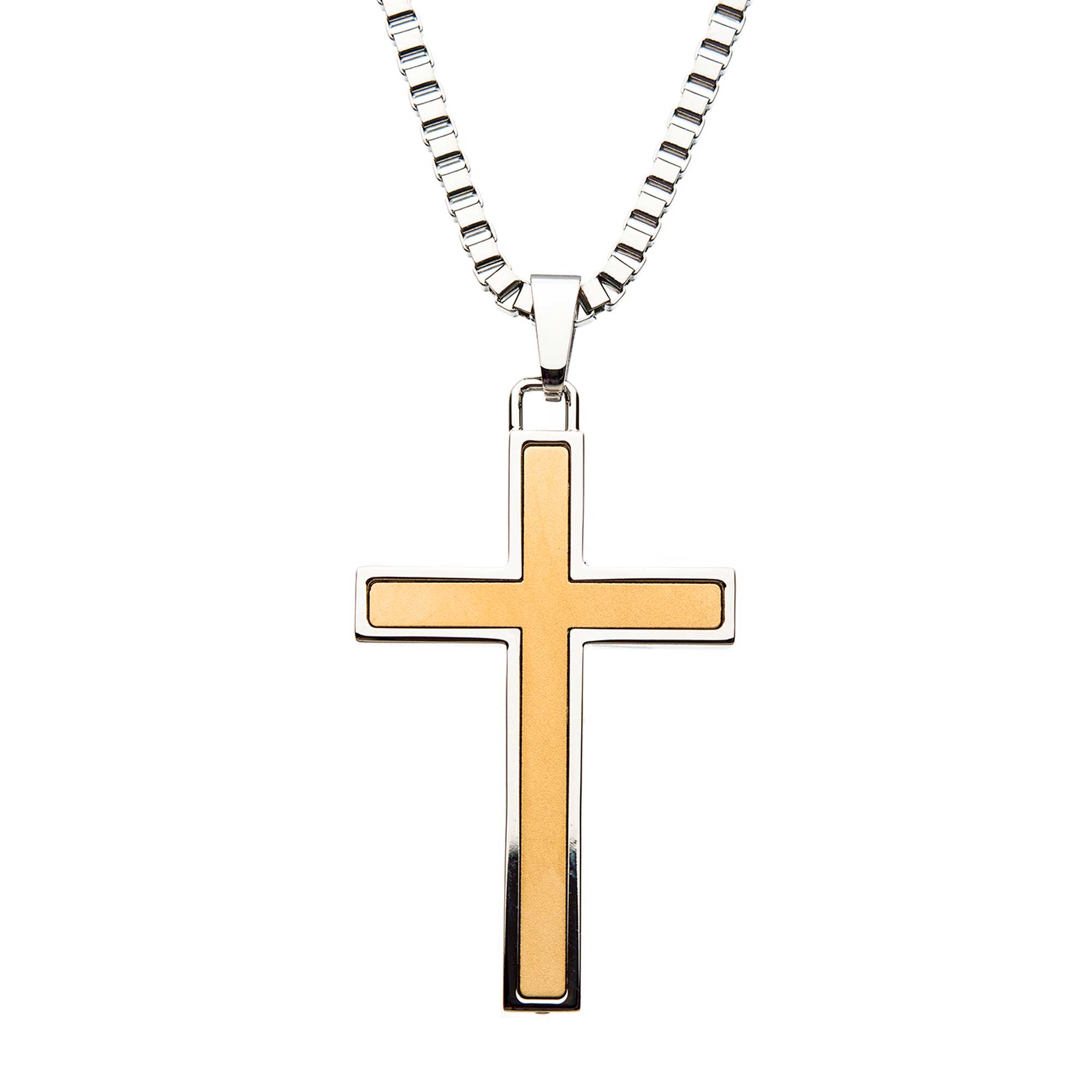 Stainless Steel Two Tone Cross Pendant with Chain Midtown Diamonds Reno, NV