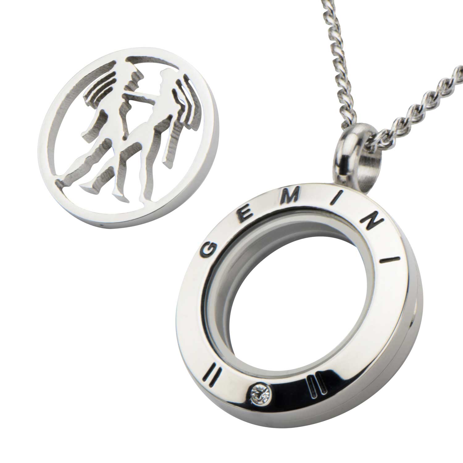 Zodiac Gemini Steel Pendant Image 3 Milano Jewelers Pembroke Pines, FL