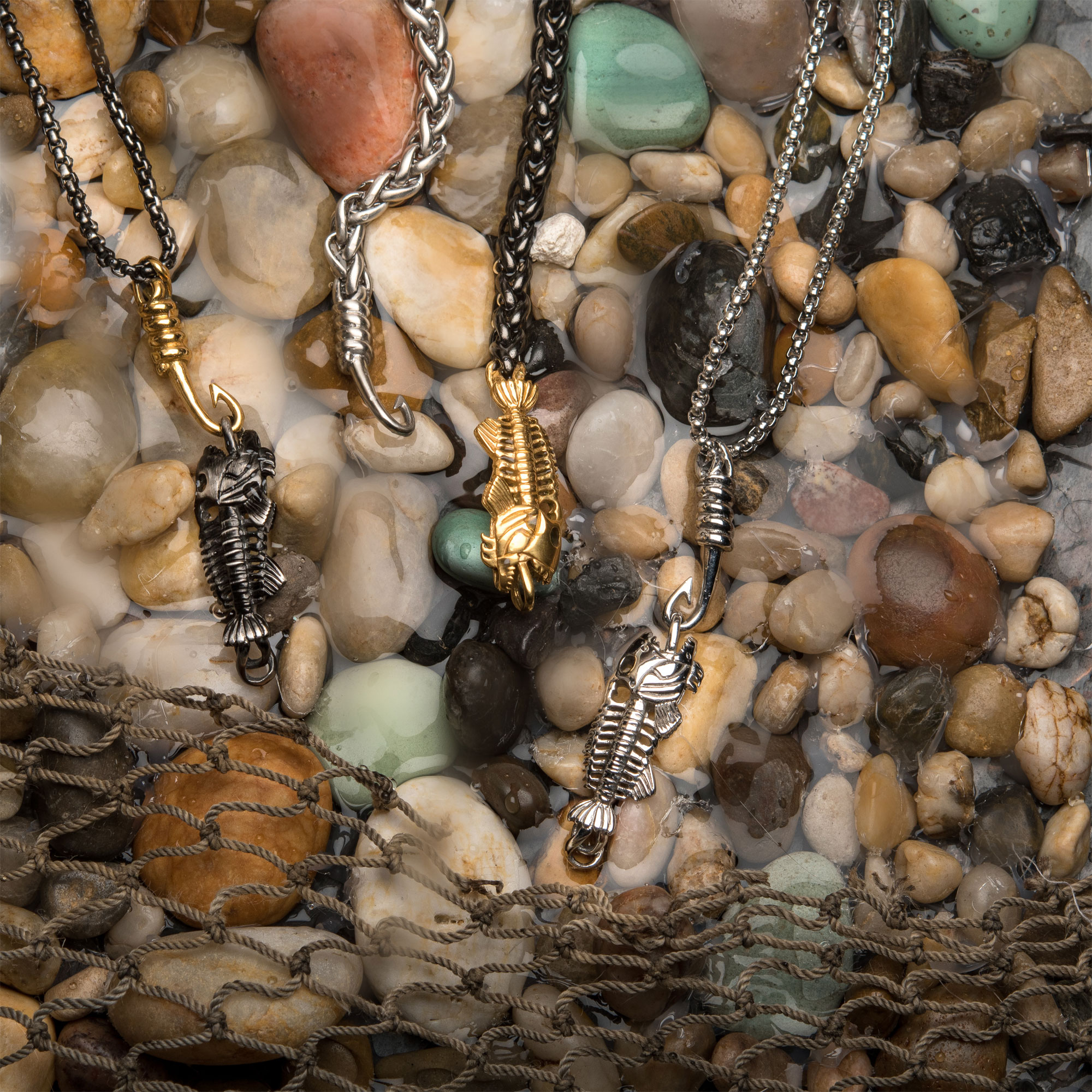 Polished Steel Fishbone Pendant with Hook & Box Chain Image 4 Milano Jewelers Pembroke Pines, FL