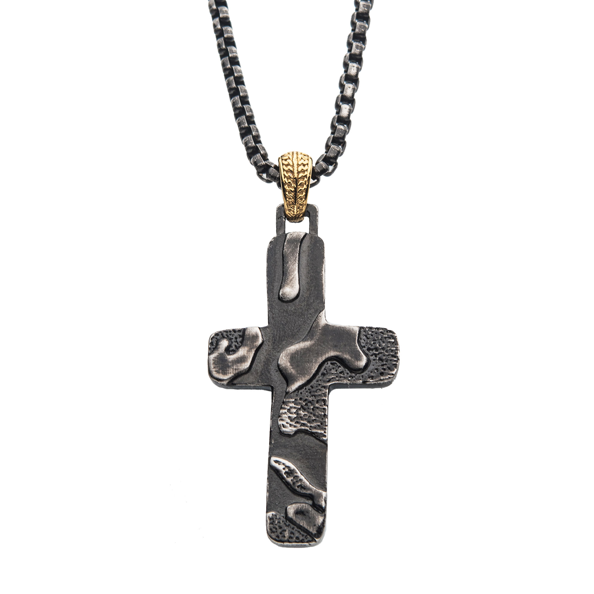 Gun Metal Plated 3D Canyon Pattern Pendant with Box Chain Morin Jewelers Southbridge, MA