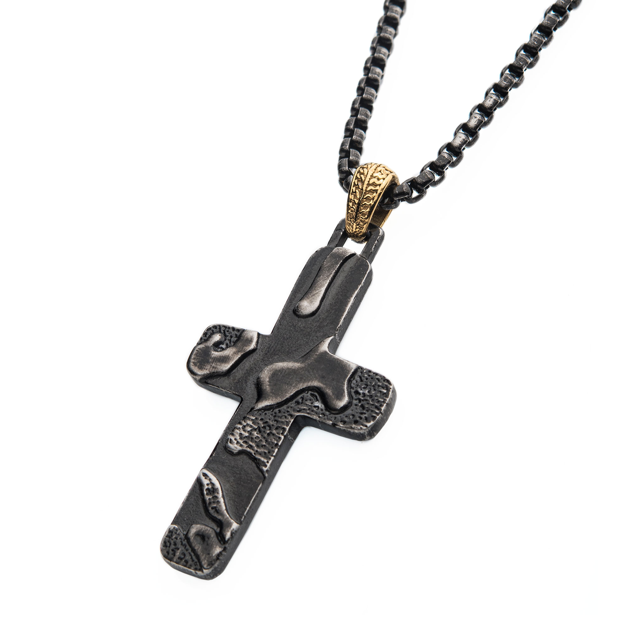 Gun Metal Plated 3D Canyon Pattern Pendant with Box Chain Image 2 Milano Jewelers Pembroke Pines, FL