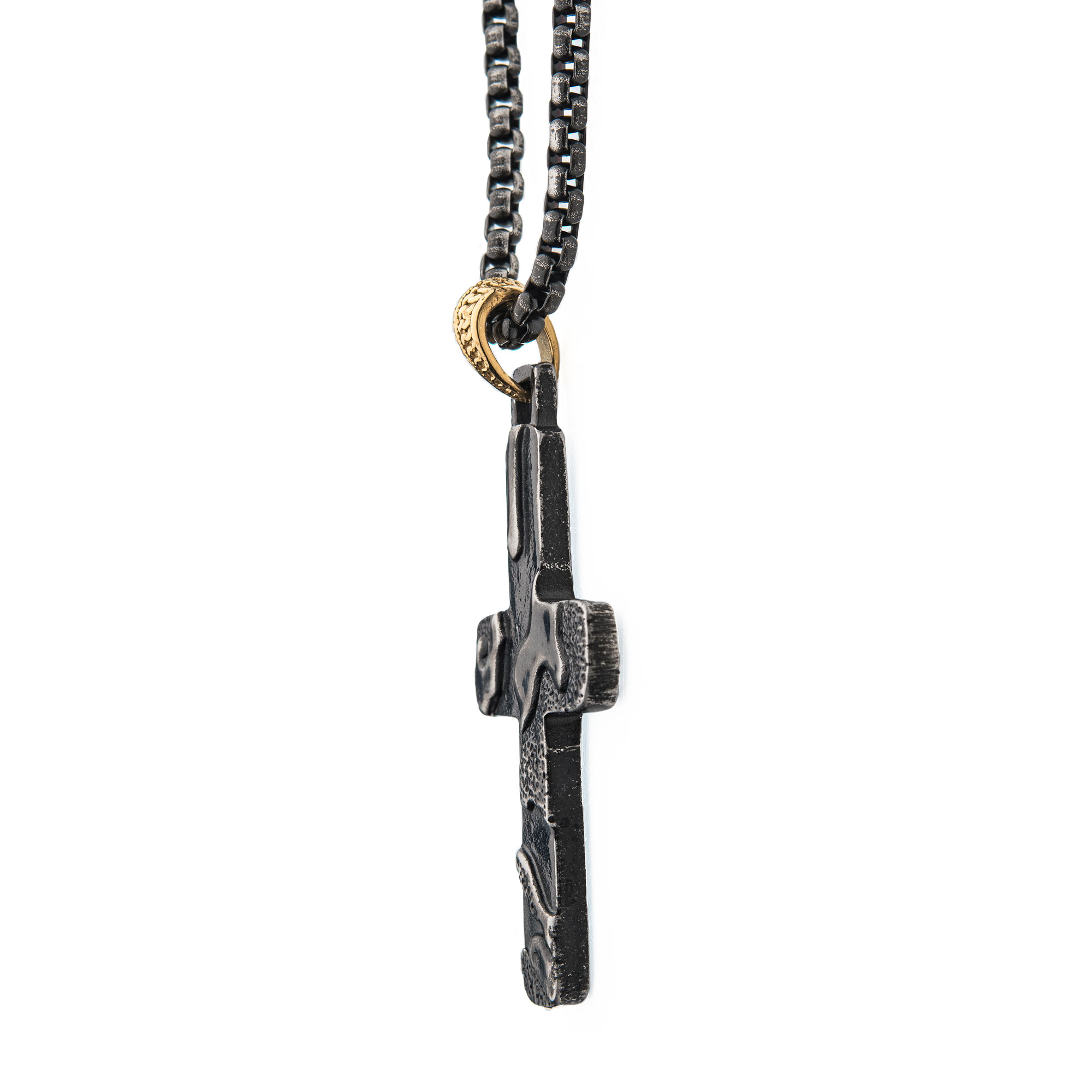 Gun Metal Plated 3D Canyon Pattern Pendant with Box Chain Image 3 Milano Jewelers Pembroke Pines, FL
