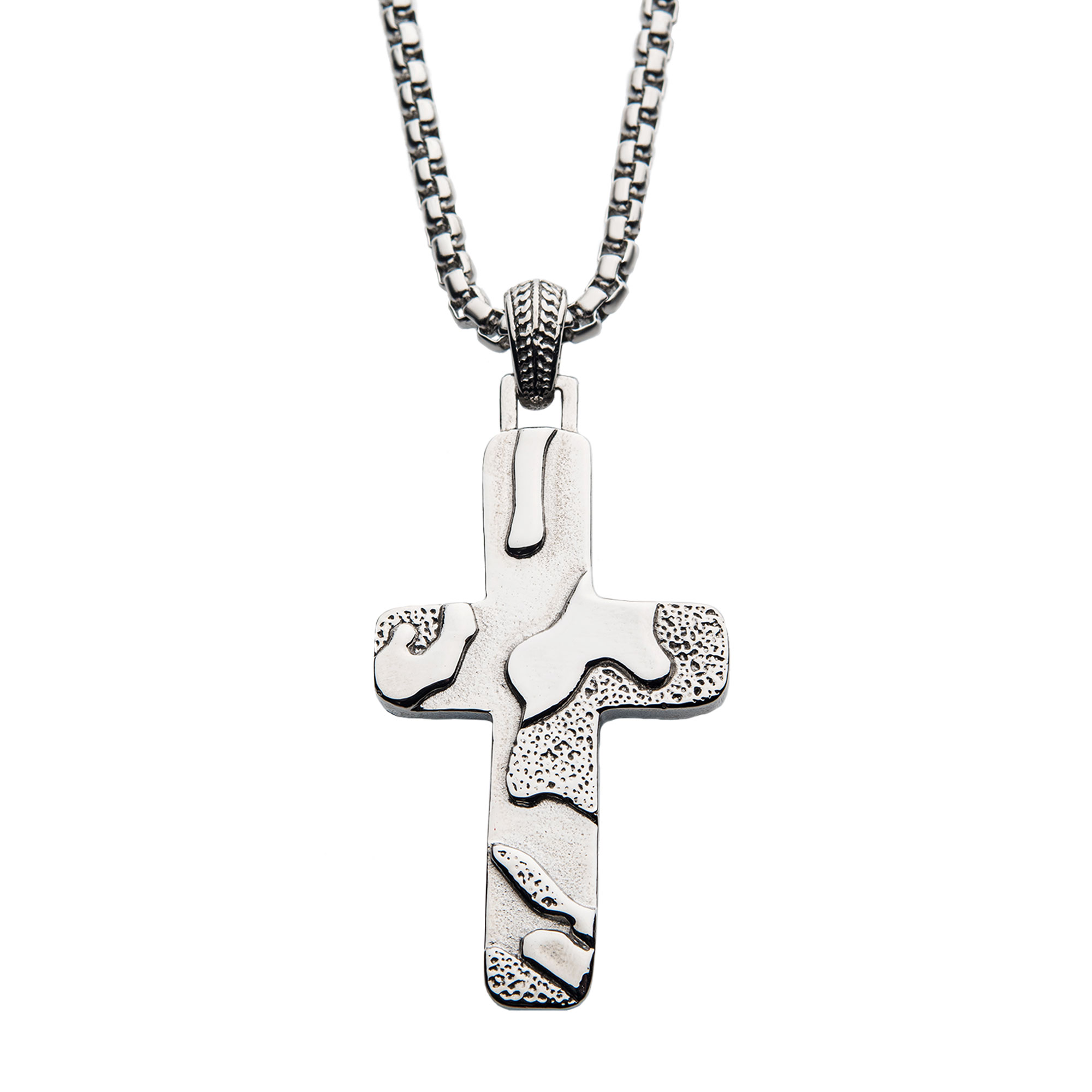 Matte Steel 3D Canyon Pattern Pendant with Box Chain Spath Jewelers Bartow, FL